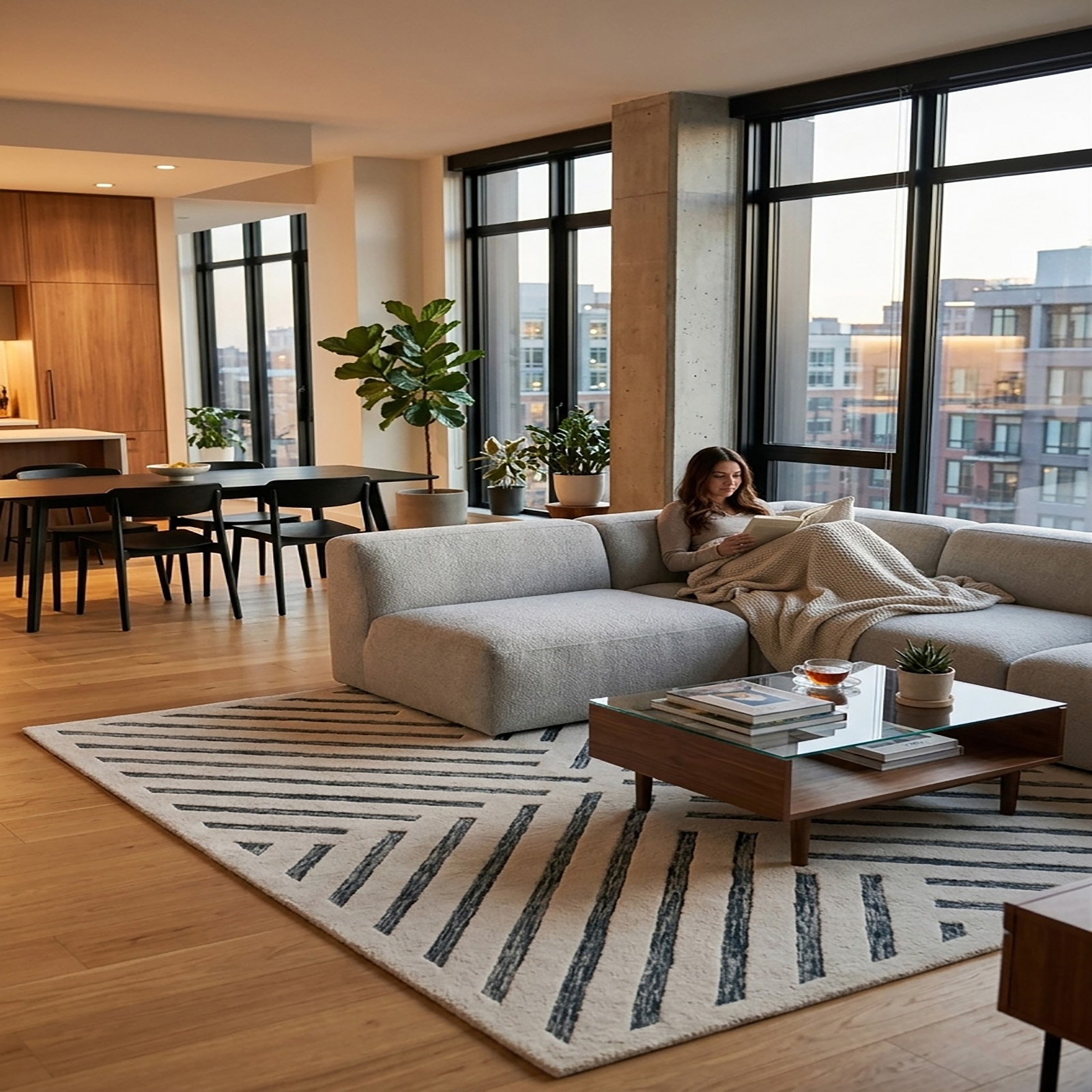 Geometric Linear Area Rug Cream Charcoal Grey Tufted 61 x 90 - The Woven Legacy