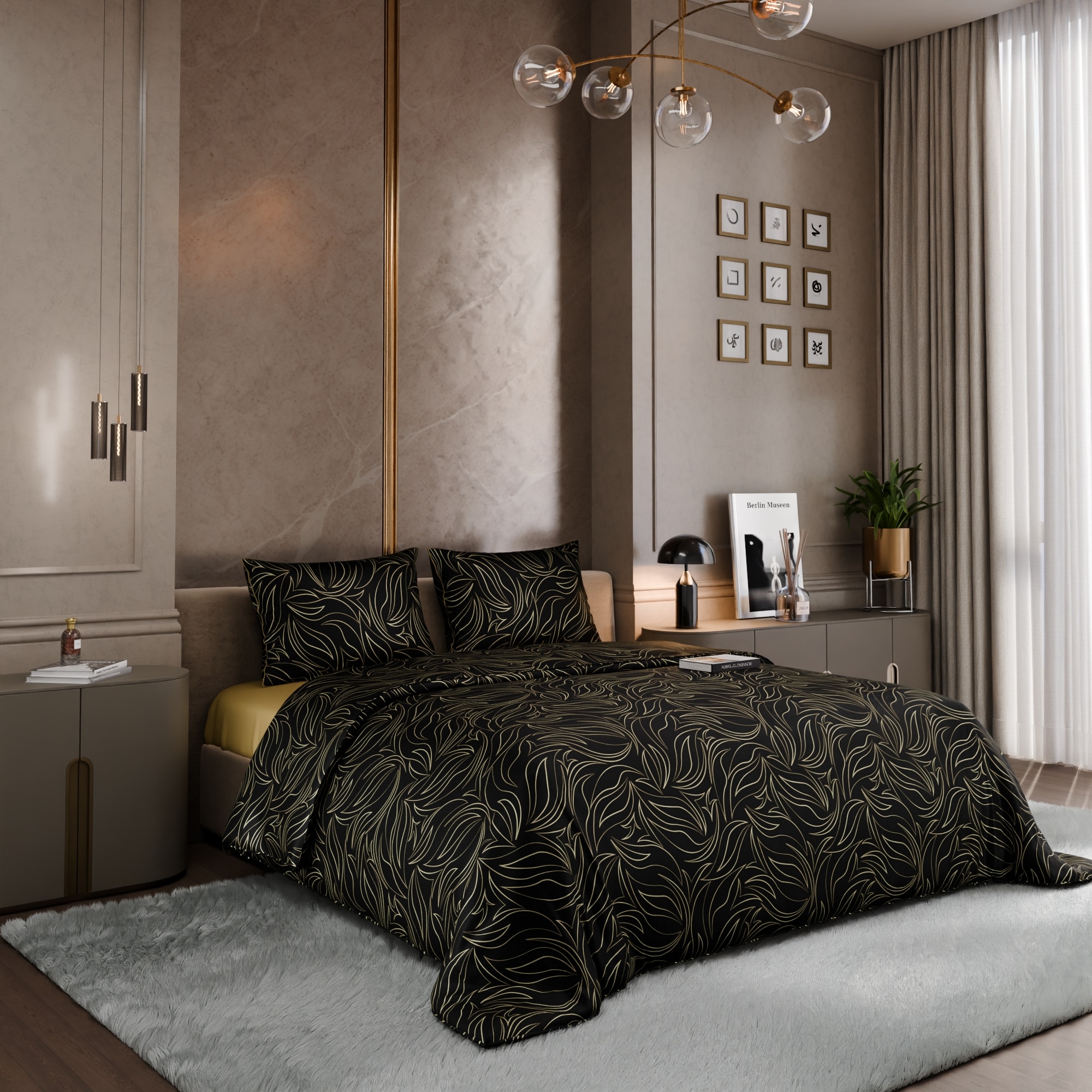 Stoa Paris Satin Comforter King Size with 2 Pillow Covers, 300TC Comforter Set Covers, Midnight Opera - Stoa Paris
