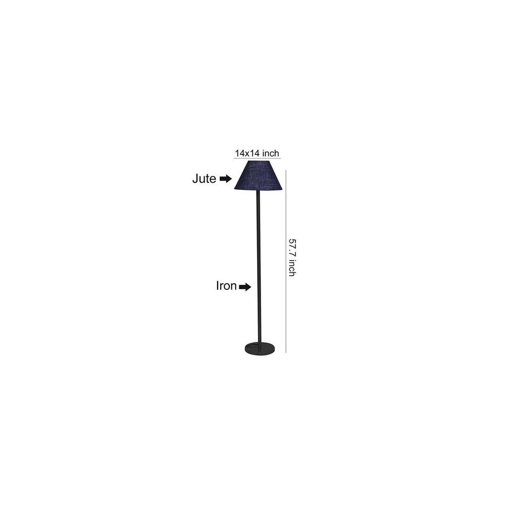 Ray Blue Natural Fiber Shade Floor Lamp with Black Iron Base