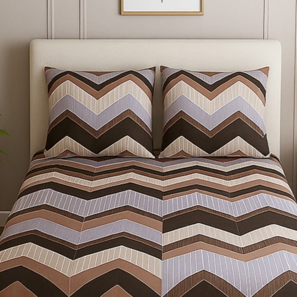 Multicolor Geometric 210 TC Mix Cotton Flat Single Bed Size Bedsheet With 2 Pillow Cover From Threads