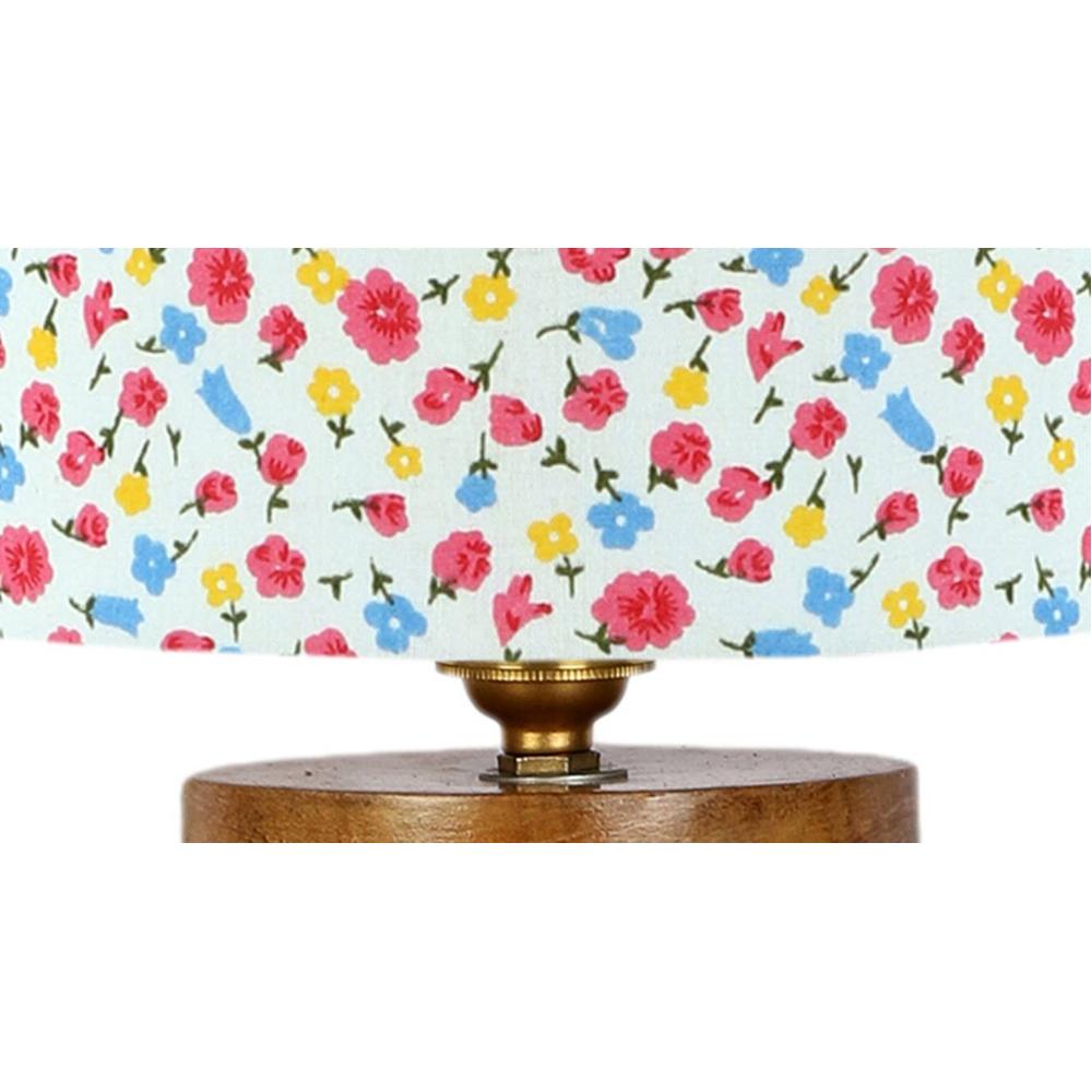 Elena Multicolor cotton table lamp with Natural Wood Base