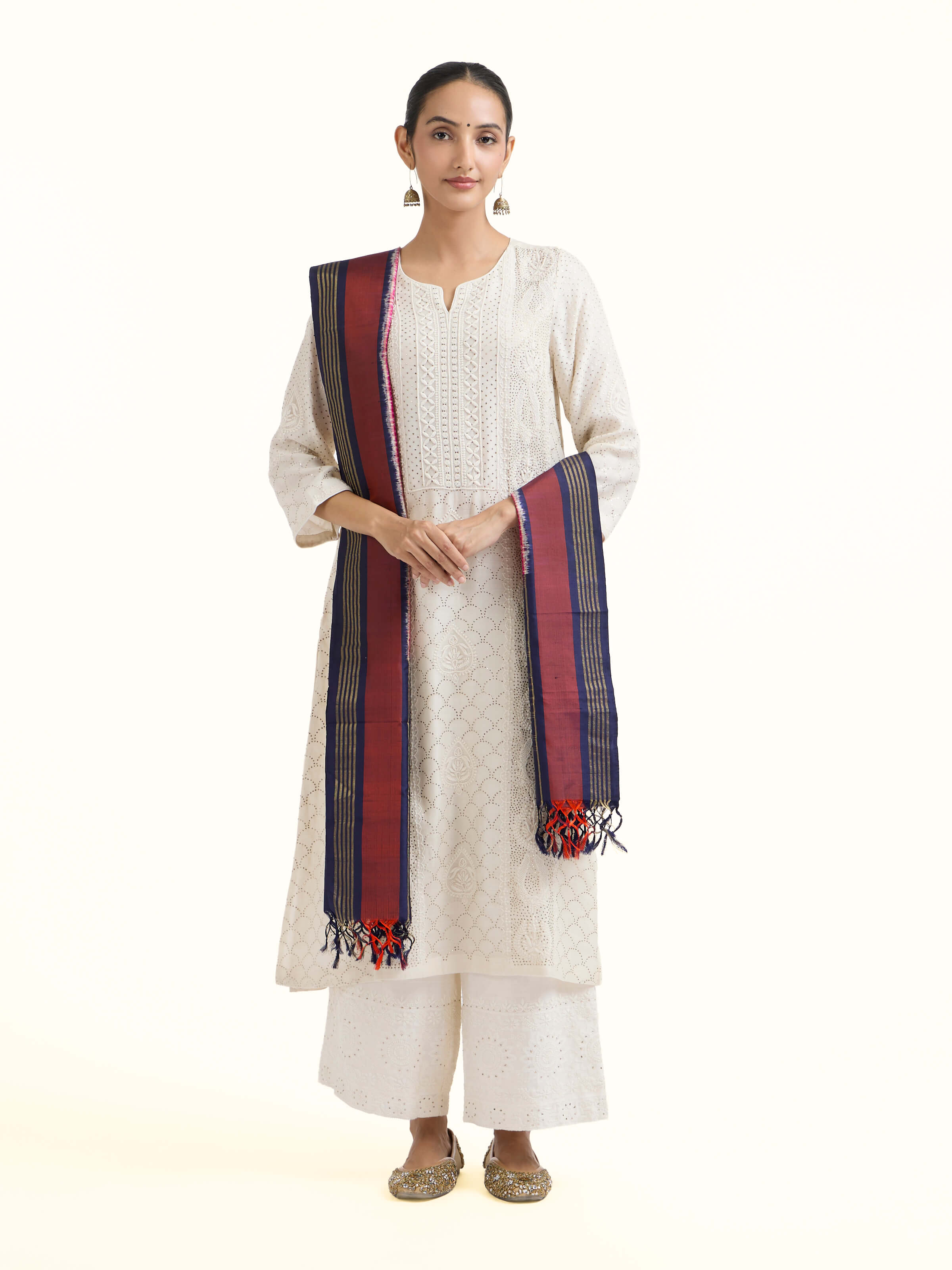 Pink & Blue Silk Ikat Zari Dupatta