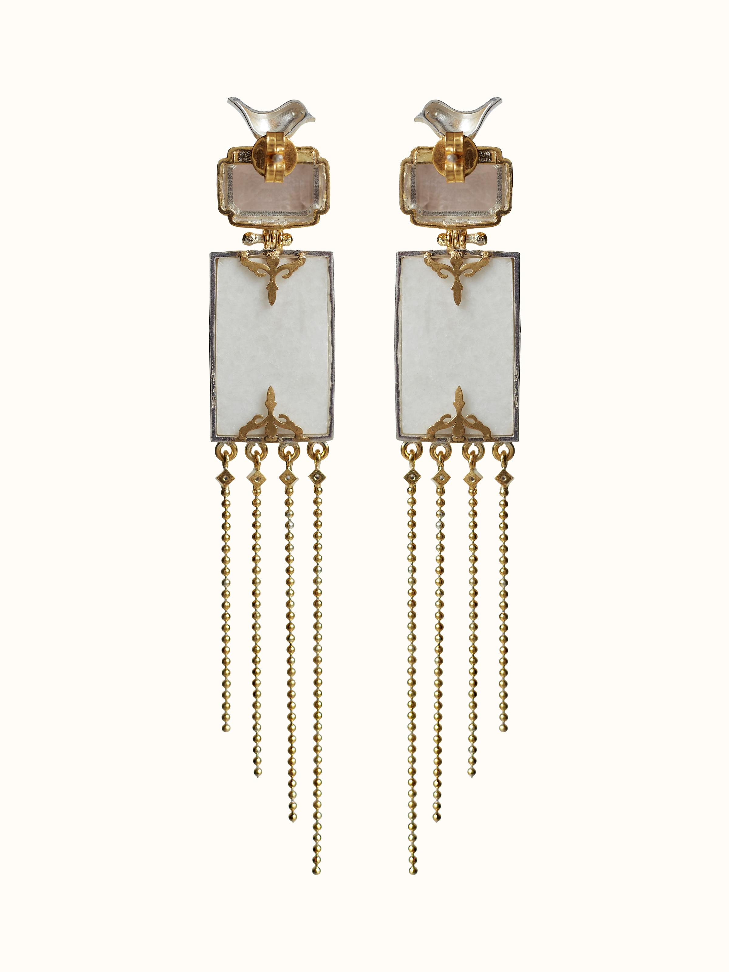 Back side view of Parchinkari silver drop earrings