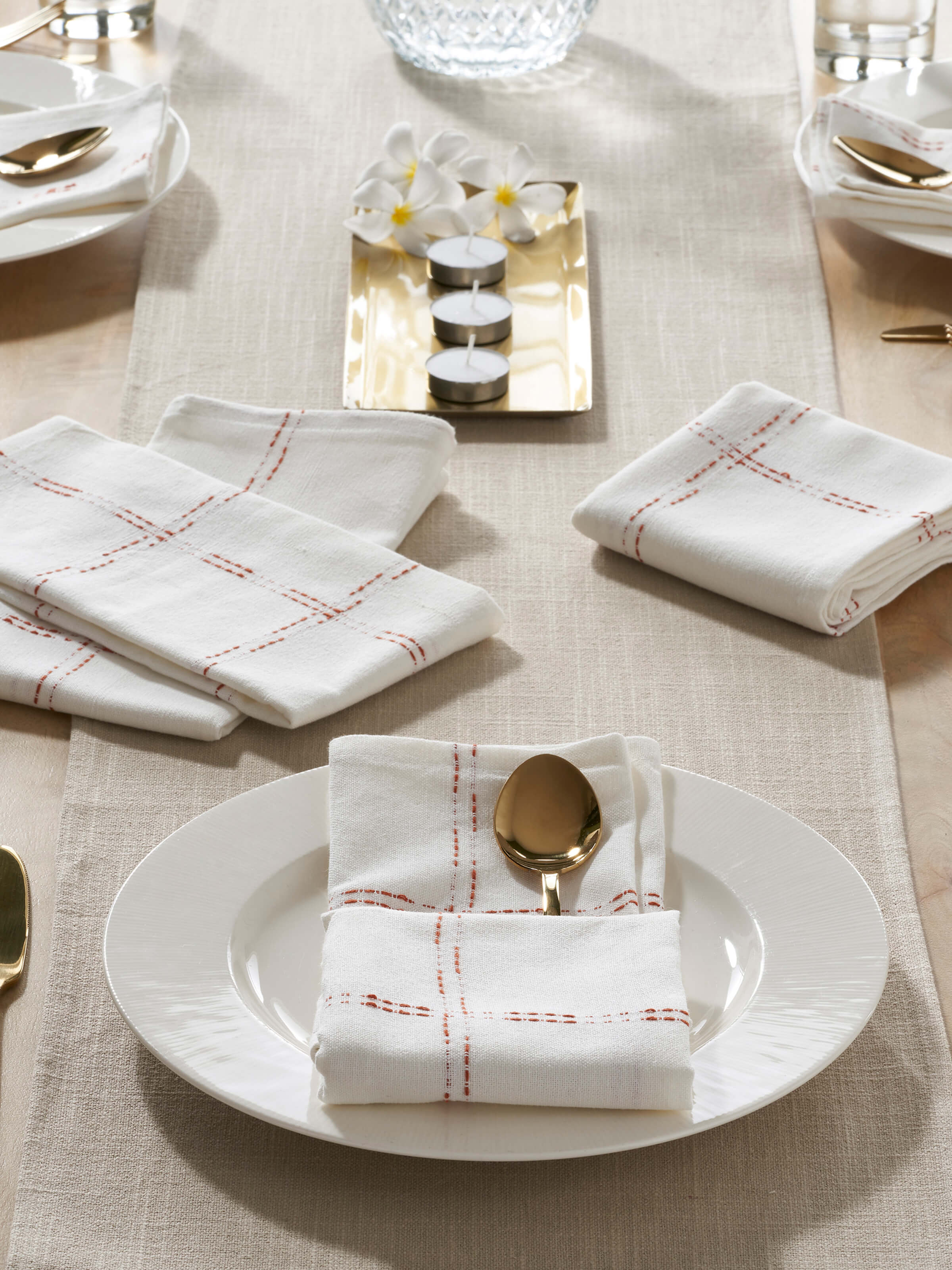 Vastav Rust Checks Cotton Handloom Dinner Napkins (6 Pcs)