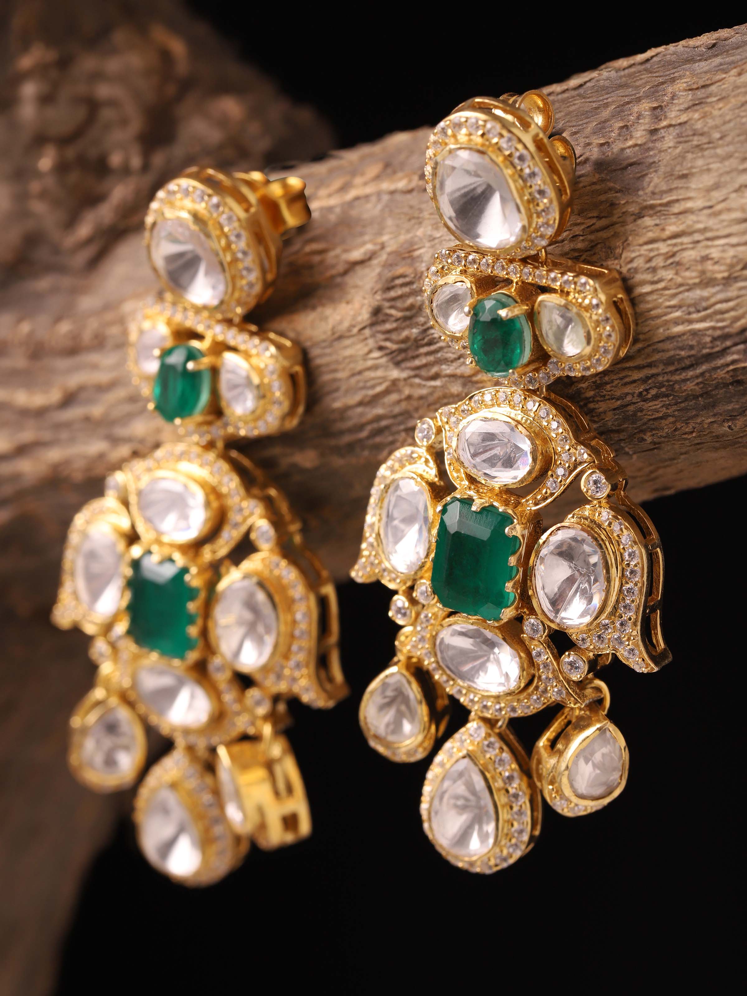 Dank Polki Silver Drop Earrings