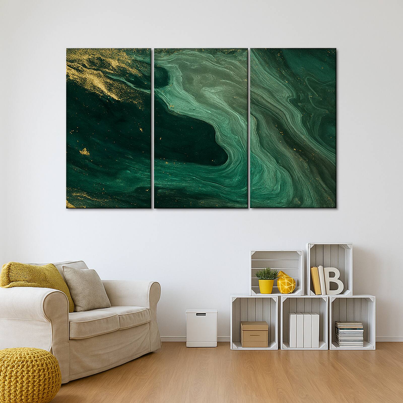 Truss Green Gold Toned Pieces Abstract Canvas Wall Canvas Wall Prints Set of 3 Multicolor Matte
