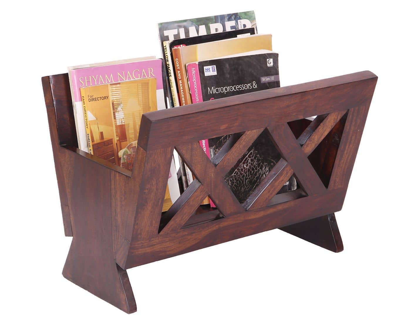 Mika Solid Wood Magazine Rack in Walnut - The Home Dekor