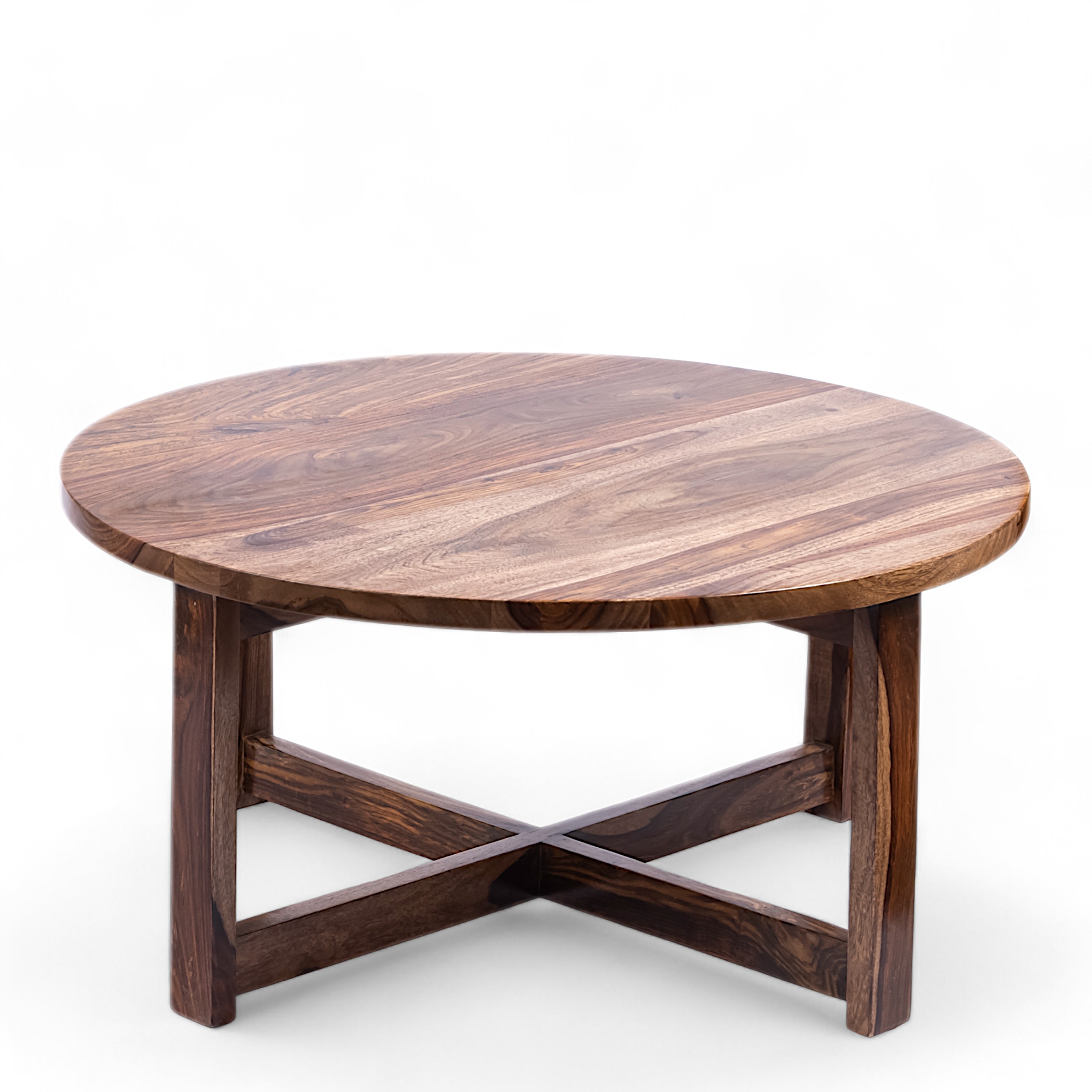 Nashville Sheesham Wood 4 Seater Coffee Table Set In Teak Finish Ivory Sparkle Velvet Cushion