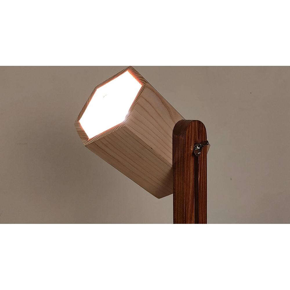 Hexspot Brown Wooden Table Lamp with Beige Wooden Lampshade