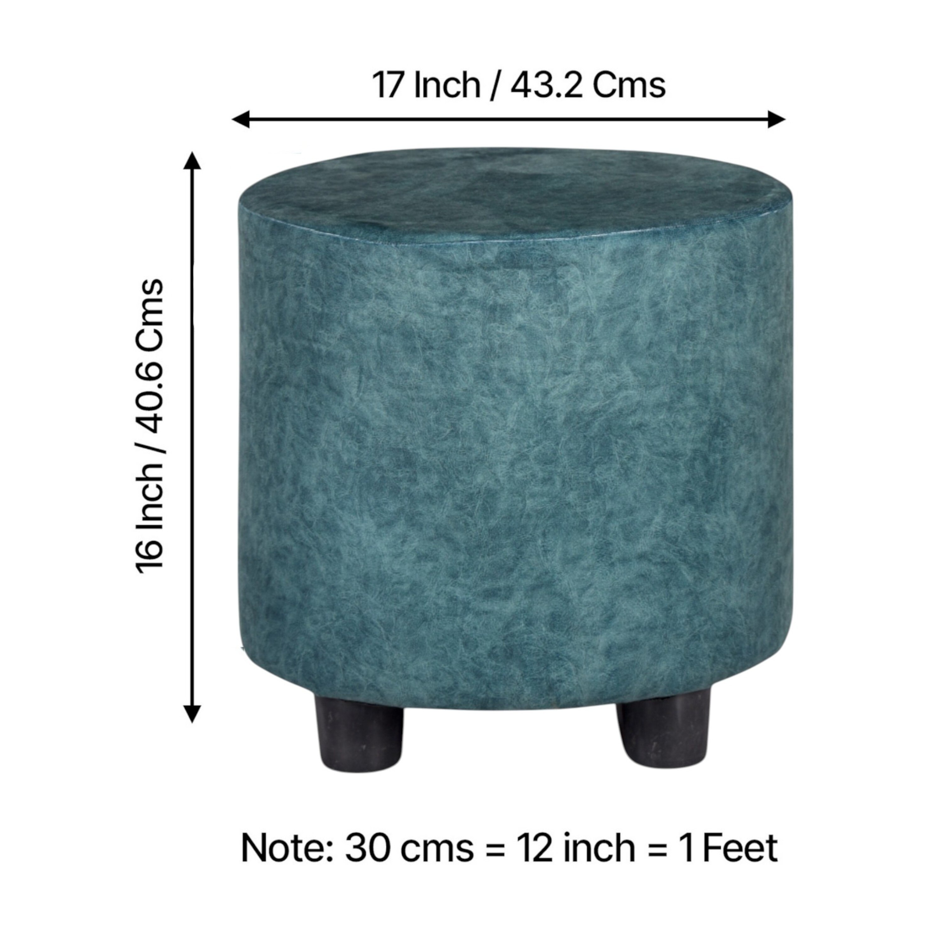 Lisbon Solid Wood Ottoman Pouffee in Textured Cyan Blue Jackard fabric