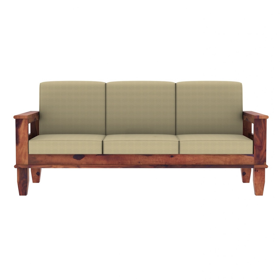 Madhavi 3 Seater Wooden Sofa (Creame Colour, Teak Finish)
