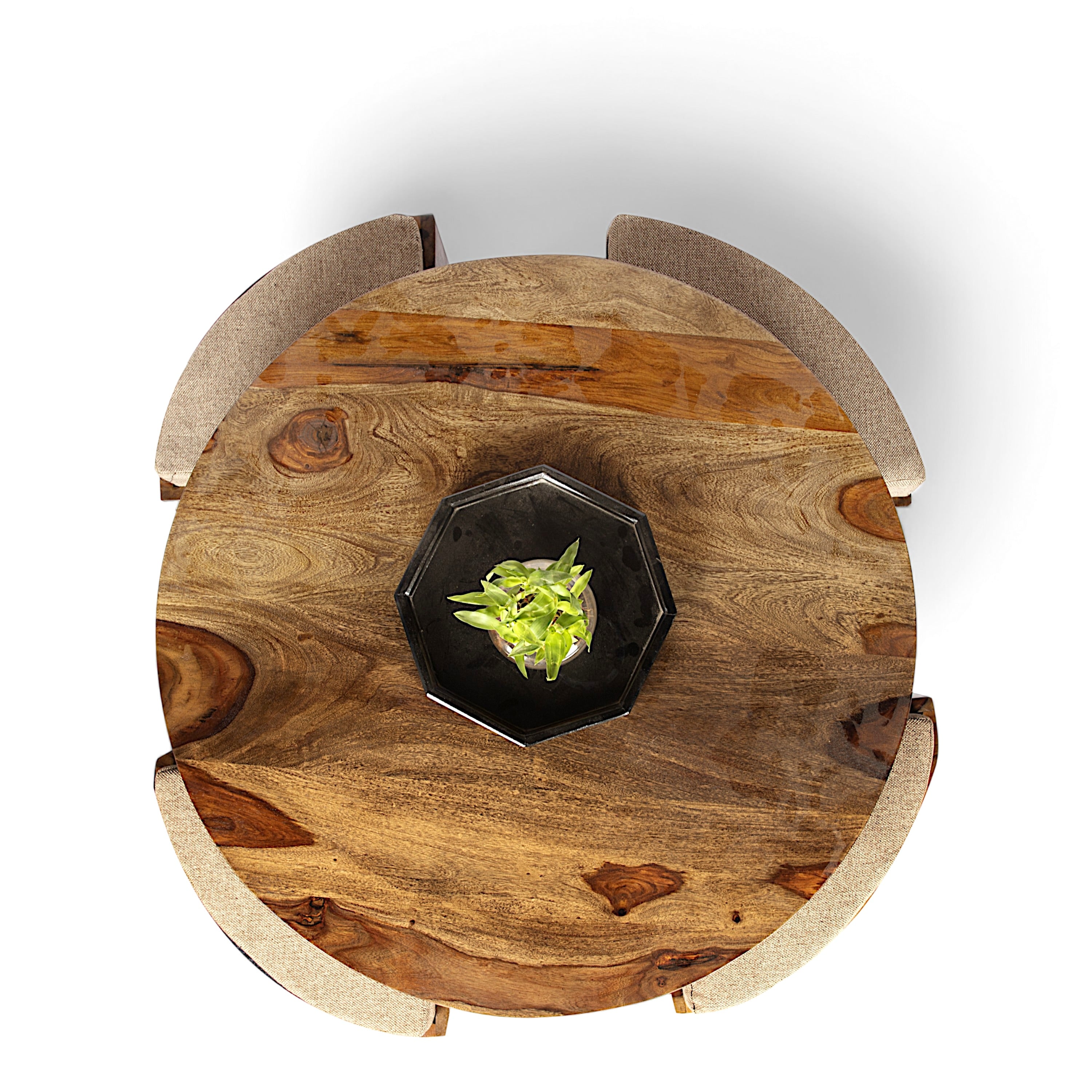 Nashville Sheesham Wood 4 Seater Coffee Table Set In Teak Finish