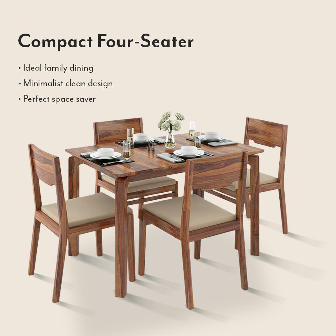 Catria - Kerry 4 Seater Dining Table Set (Colour- Wheat Brown , Finish- Teak)