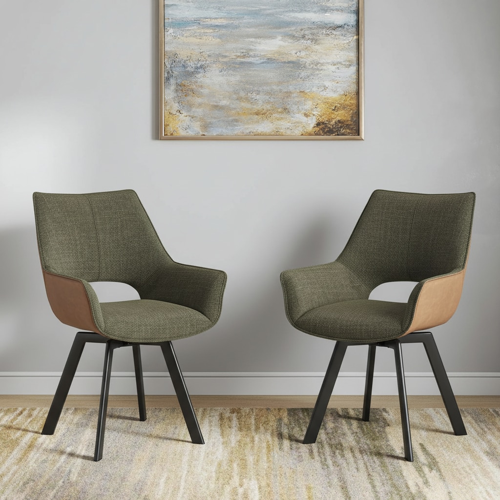 Casey Swivel Dining Chair In Olive And Tan Colour Set Of 2