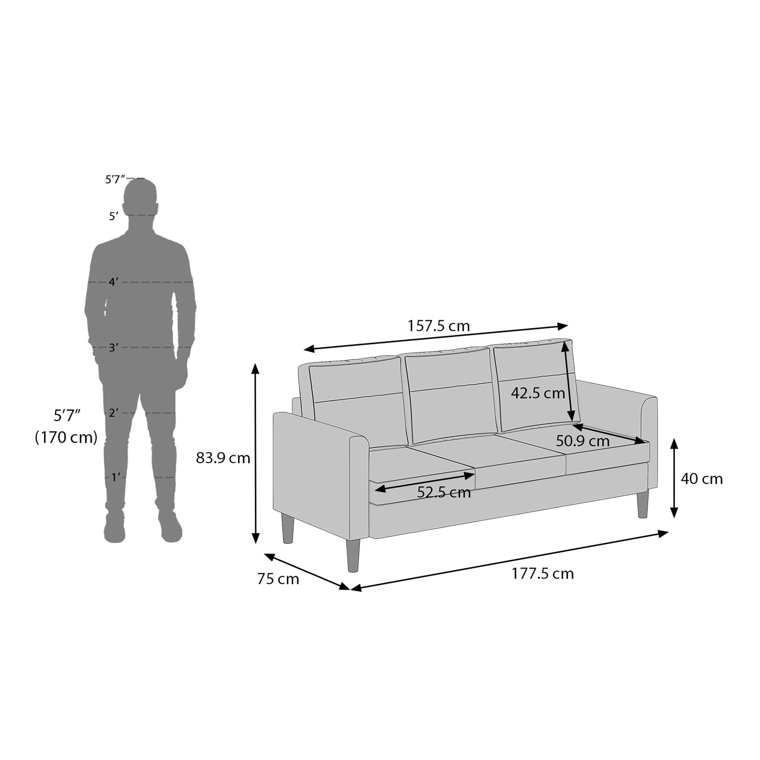 Hugo 3 Seater Fabric Sofa (Oat Beige)