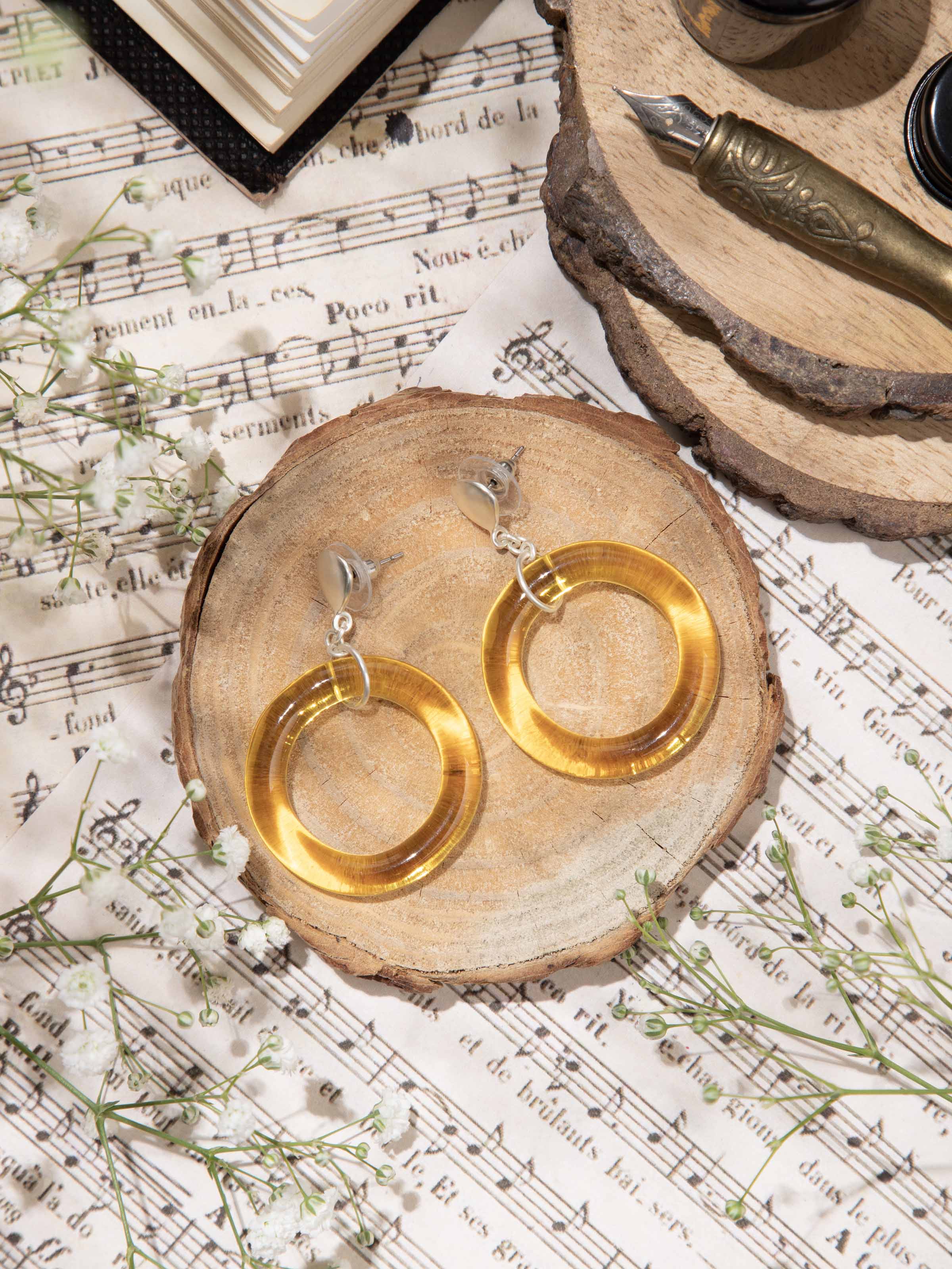 Silver Flame Glass Drop Earrings