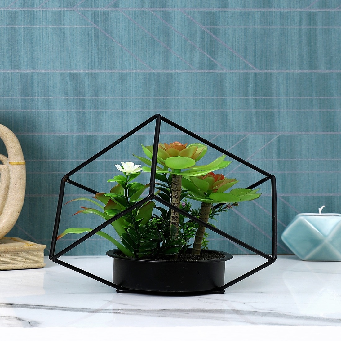 Artificial Succulent Indoor Plant With A Metal Stand