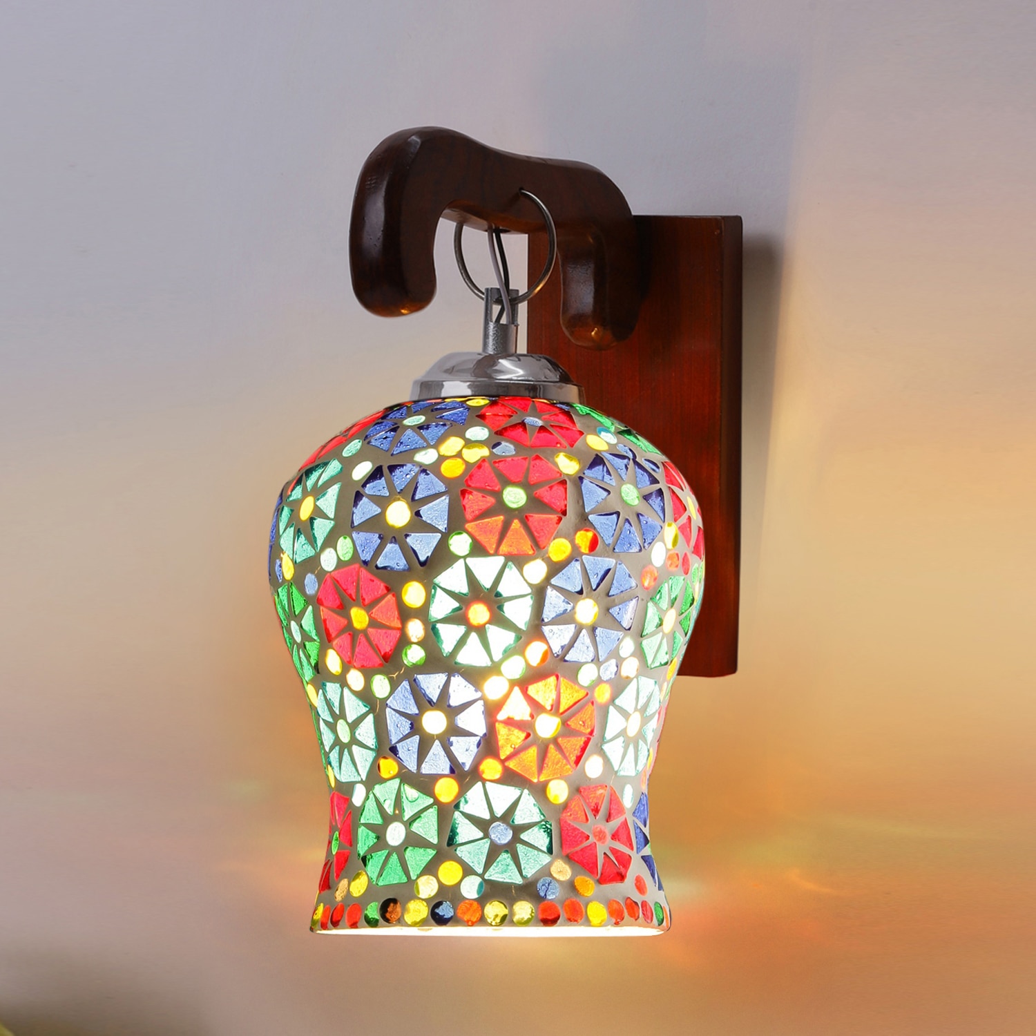Devansh Solid Wood Electric Wall Light in Brown Colour with Multi Shade Count of 1 Light - Devansh