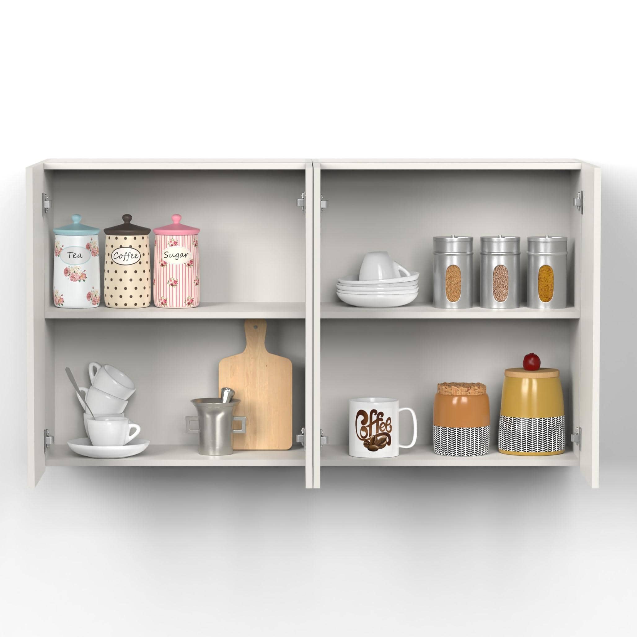 Opryt Engineered Wood Wall Mounted Two Kitchen Cabinet Rack In White Finish