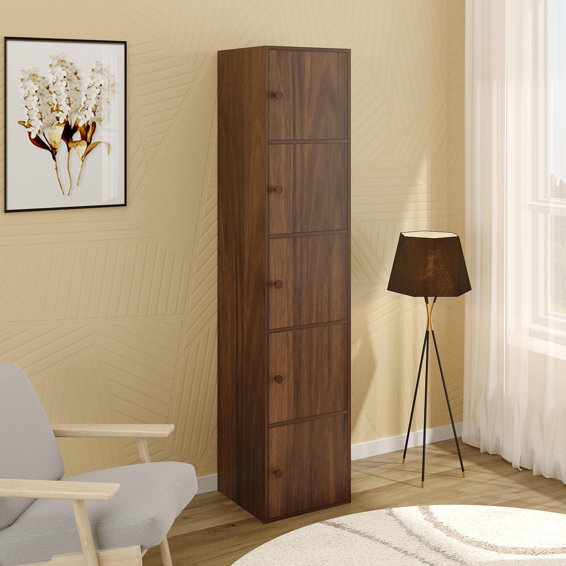 Calcio 5-Tier Engineered Wood Wardrobe In Brown Maple Finish