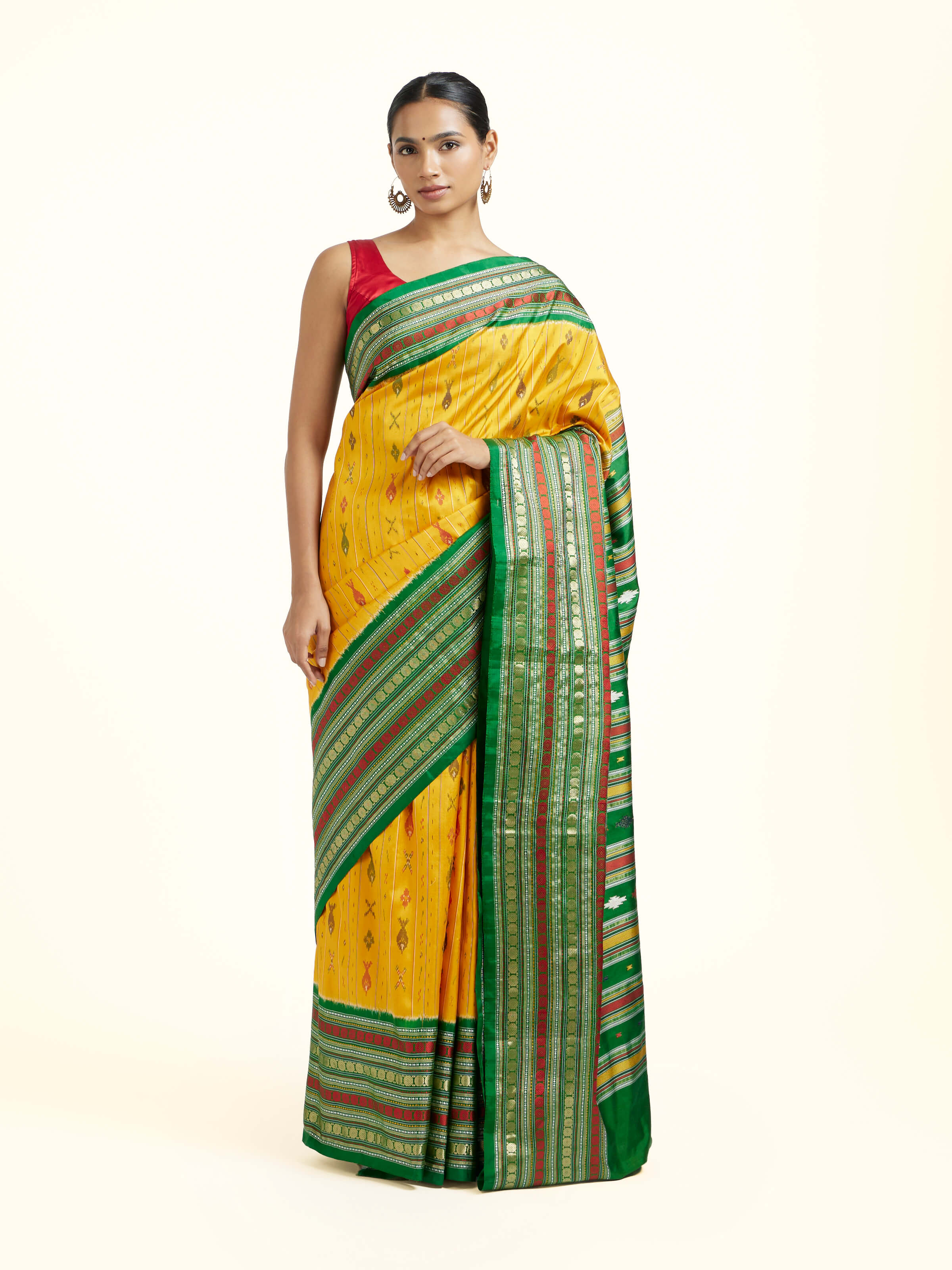 Yellow Silk Pochampally Single Ikat Saree