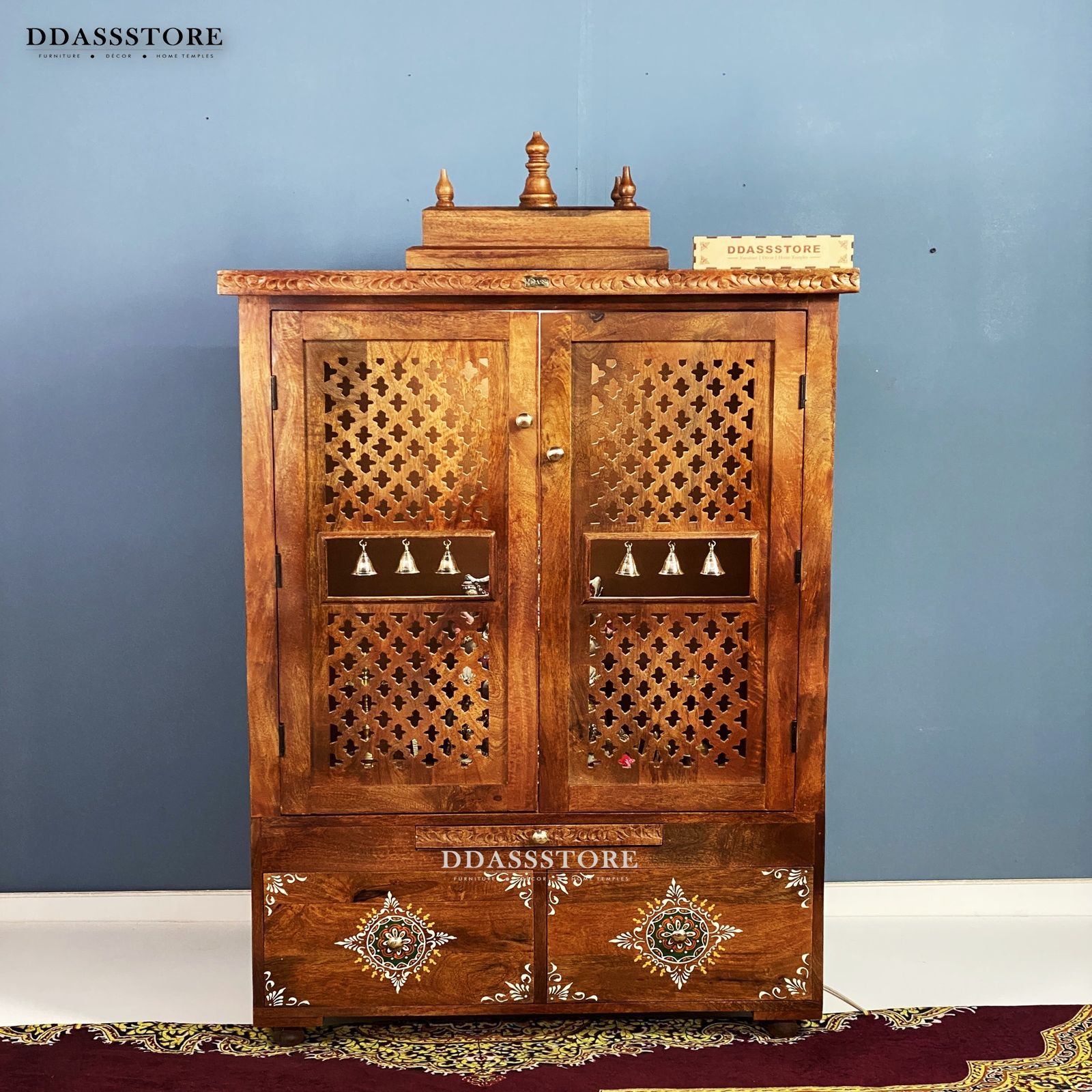 D'Dass Honey Finish Solid Sheesham Wooden Temple For Pooja - D'DASS