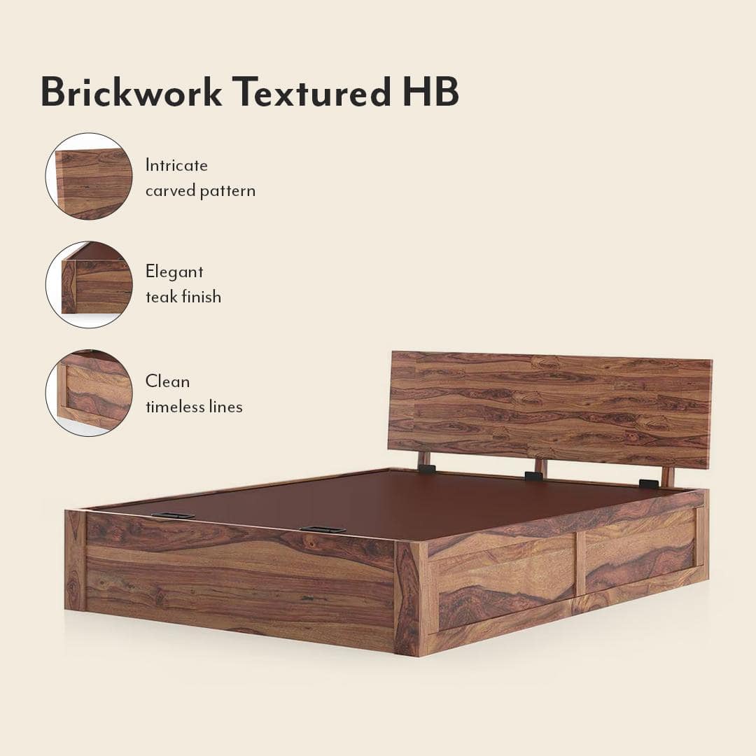 Boston Solid Wood Queen Size Hydraulic Storage Bed In Teak Finish