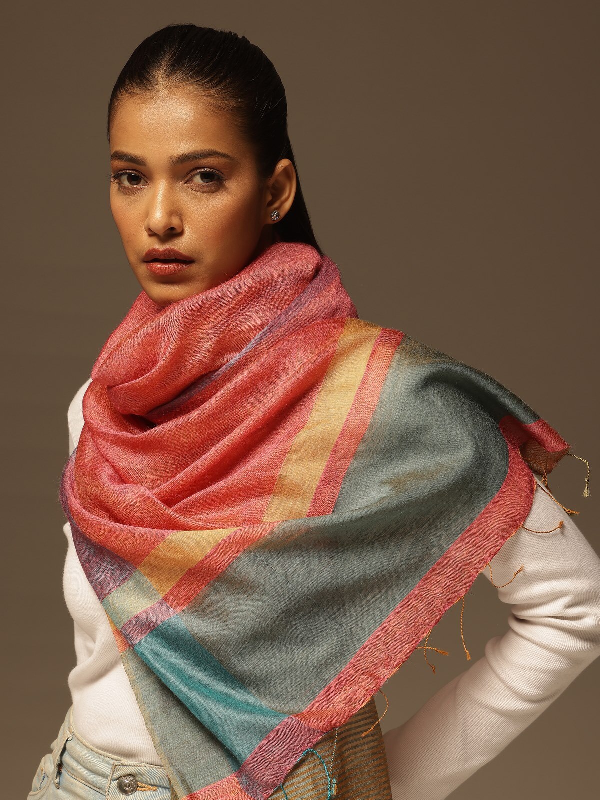 Navya Orange Tussar Silk Stole