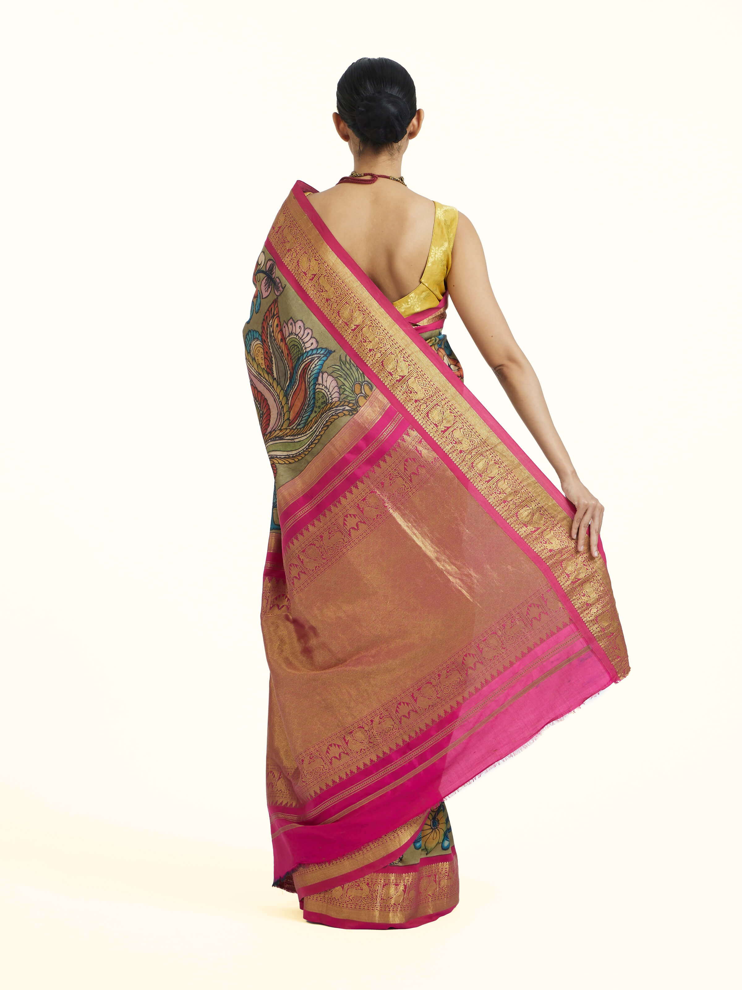 Maroon Kalamkari Kancheepuram Saree