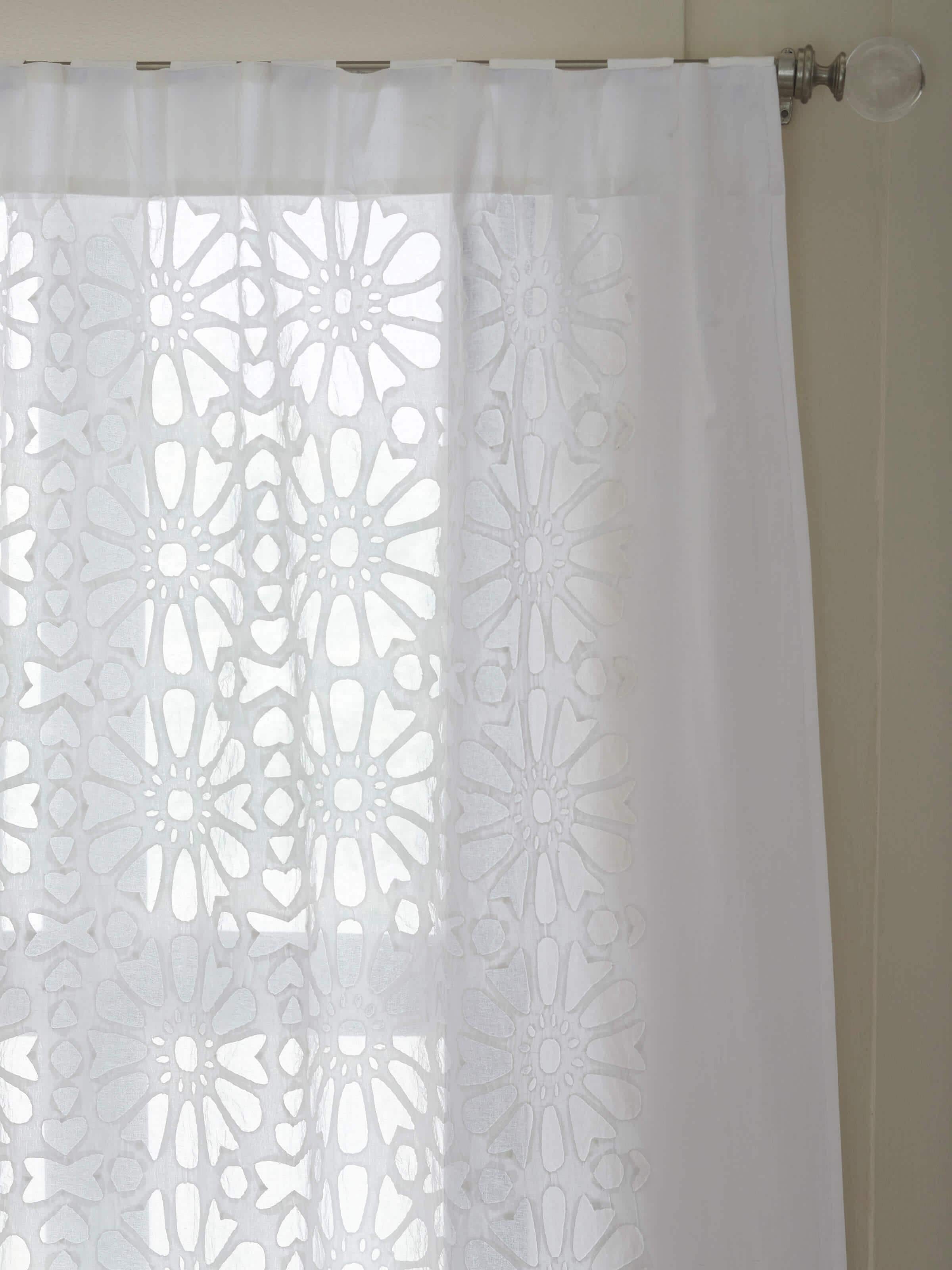 Detail shot 1: Close-up showing applique pattern on sheer cotton texture.