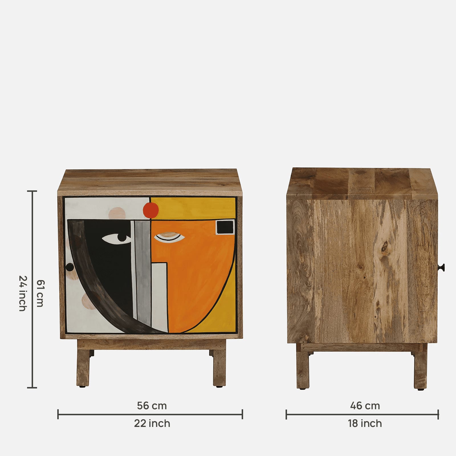 Travis Mango Wood Hand Painted Multicolour 1 Door Small Cabinet In Natural Finish