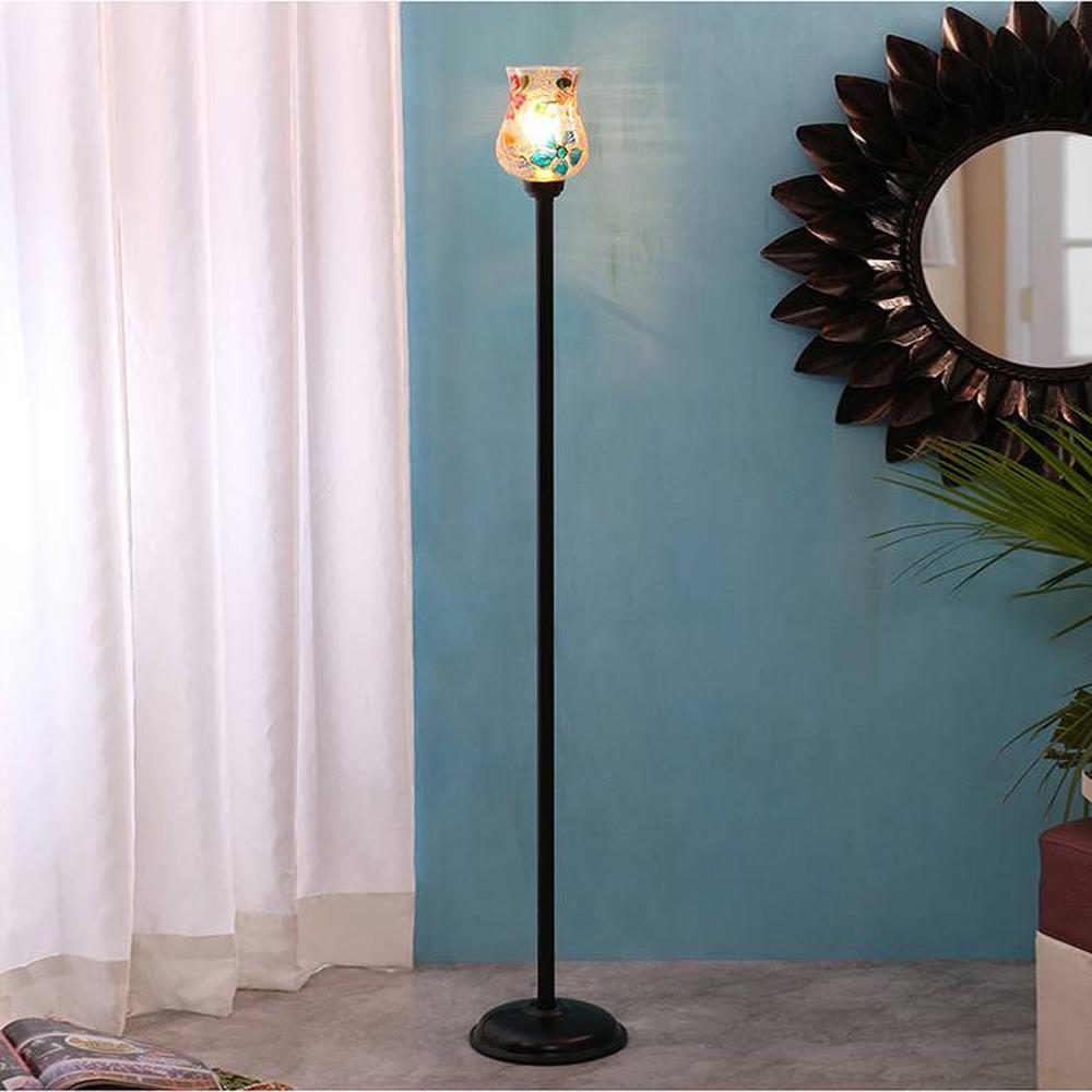 Cary Black Glass Shade Floor Lamp - Devansh