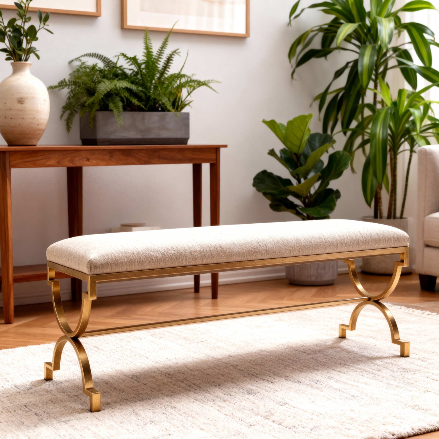Golden Haven Metal Bench in Pink Finish - Handicrafts Town