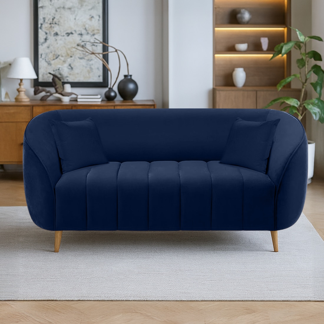 Nero Velvet 2 Seater Sofa in Navy Blue Colour - Home Lifestylez