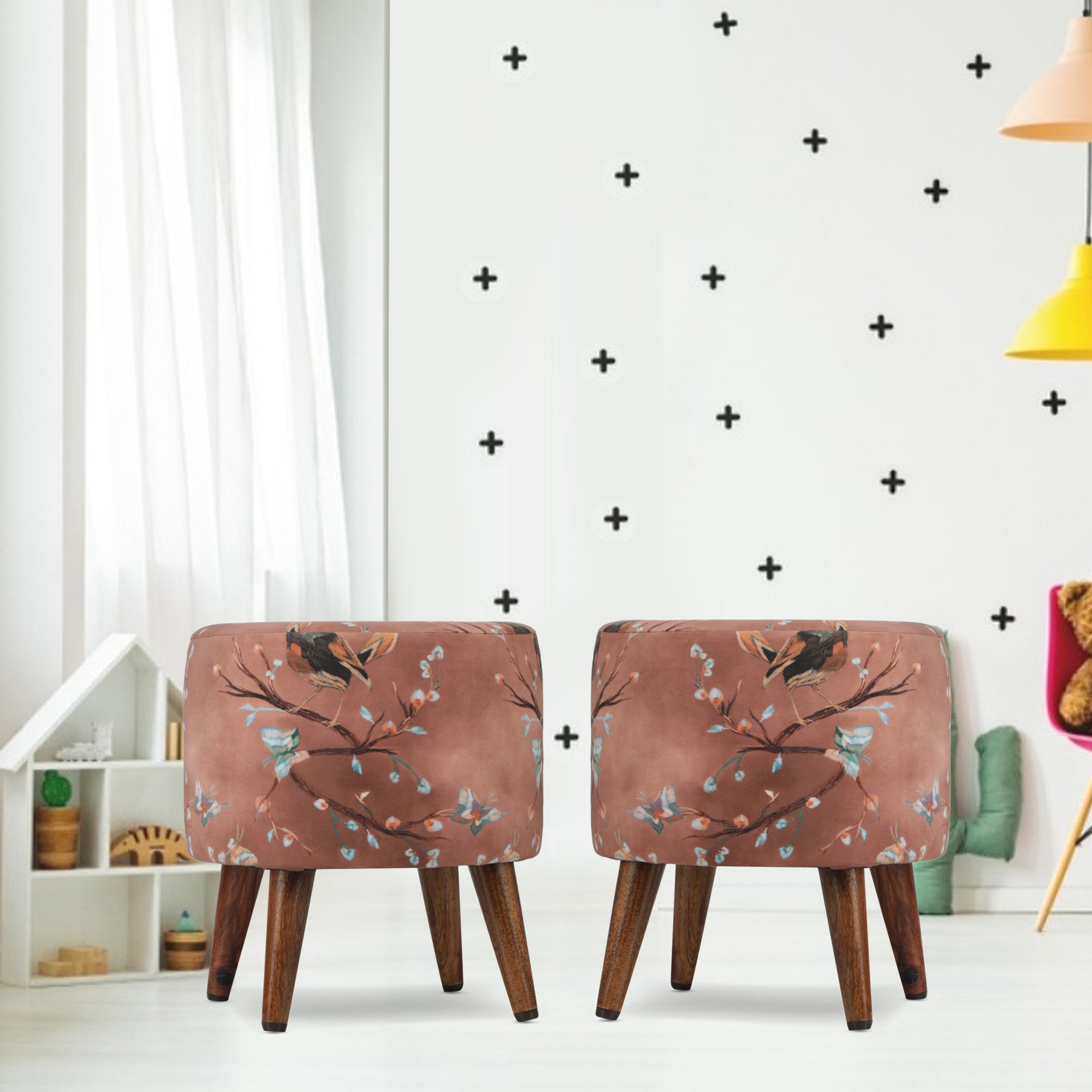 Luke Solid Wood  Ottomon in  Brown Colour