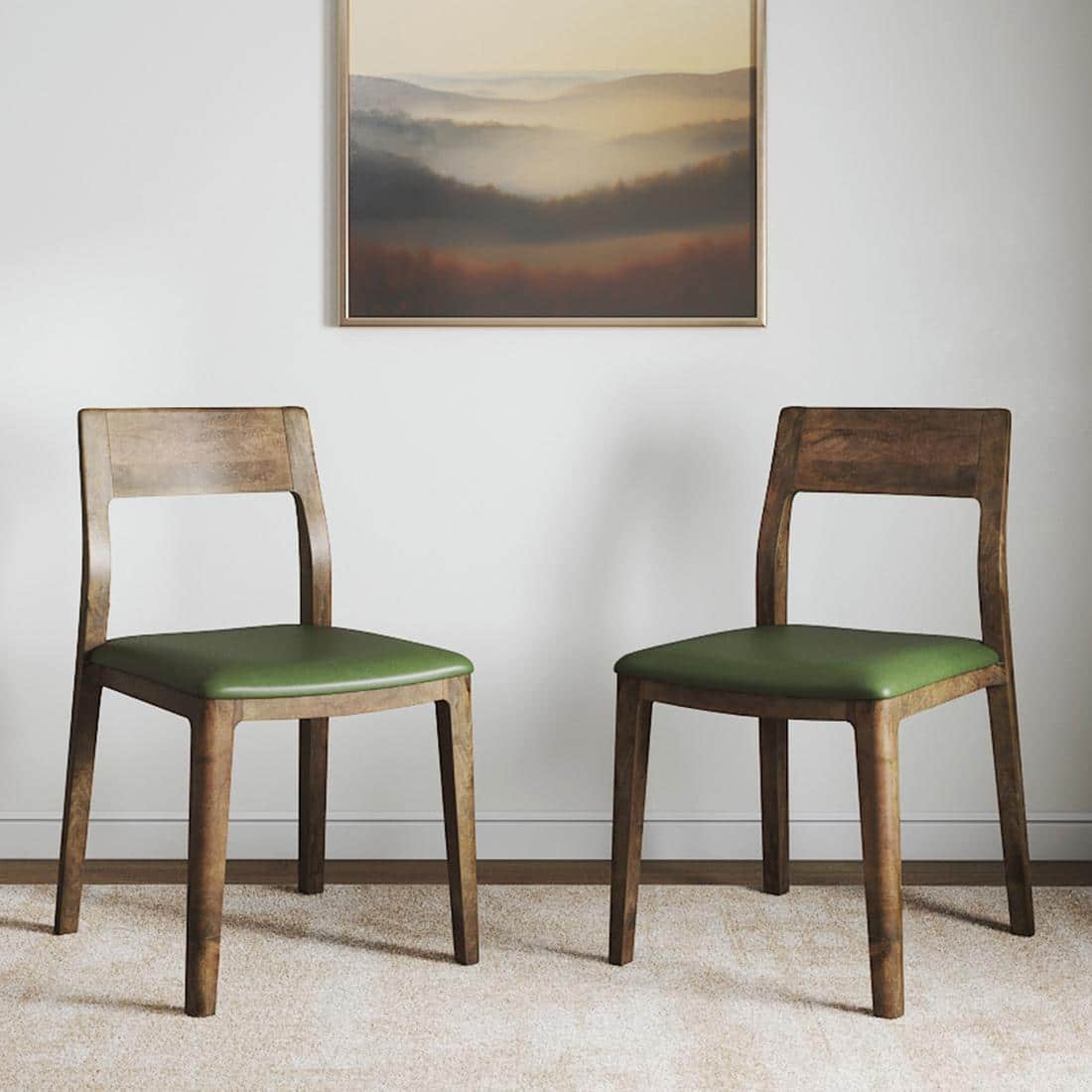 Clarke Solid Wood Dining Chair Set of 2 in Danish Walnut Finish with Olive Leatherette