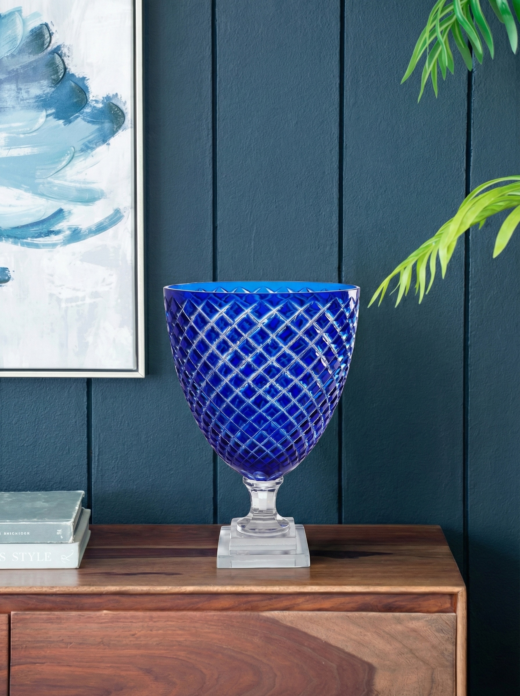 Lifestyle view of Blue Stone Glass Work Vase