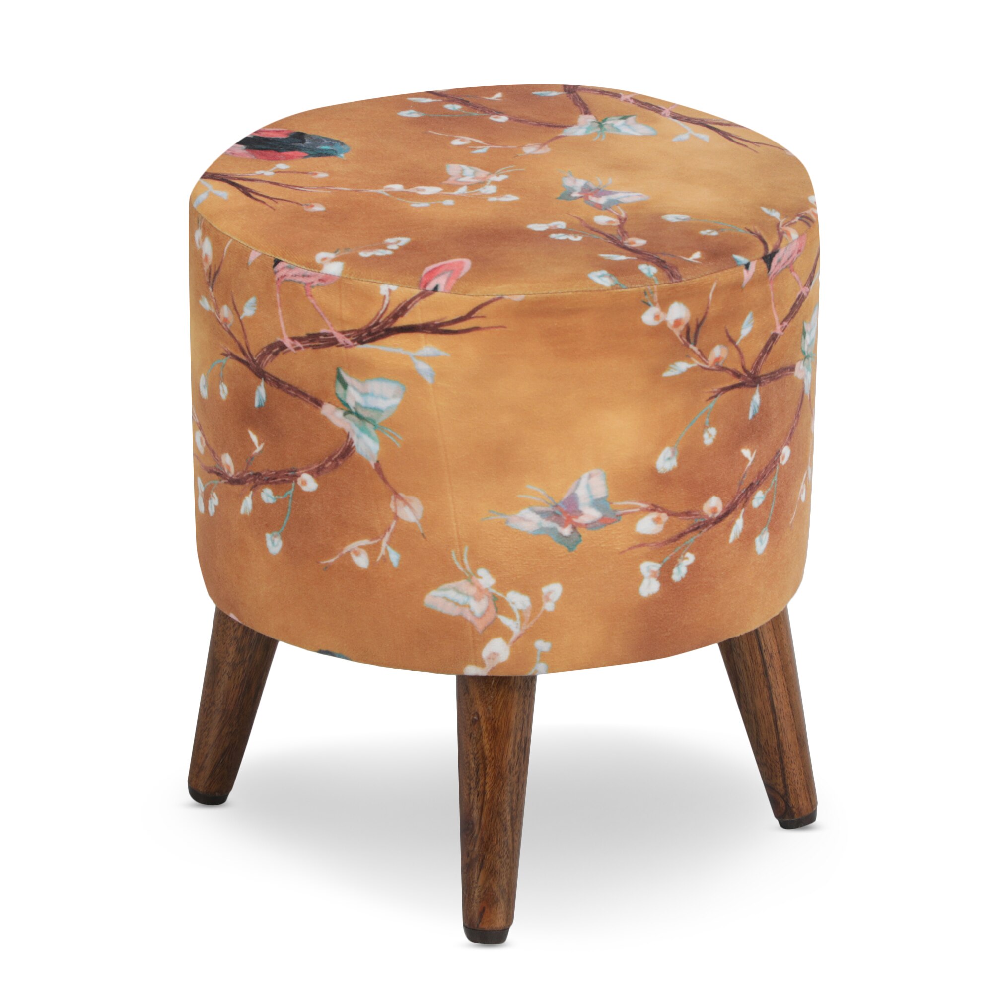 Elowen Solid Wood  Ottomon in  Gold Colour