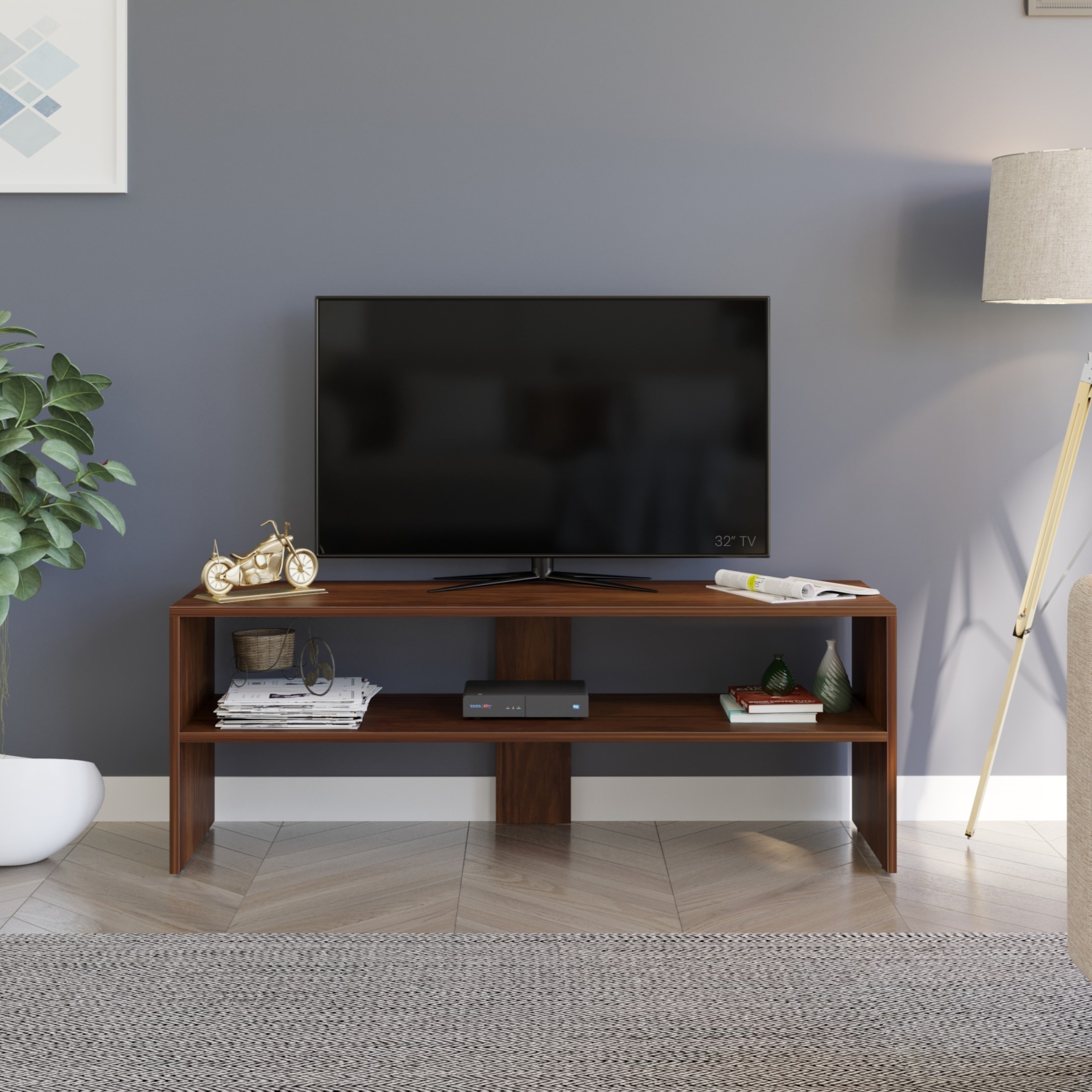 BLUEWUD Oliver Engineering Wood Floor Standing tv Unit for Living Room Set Top Box Stand/TV Cabinet Panel for Living Room with Shelves.