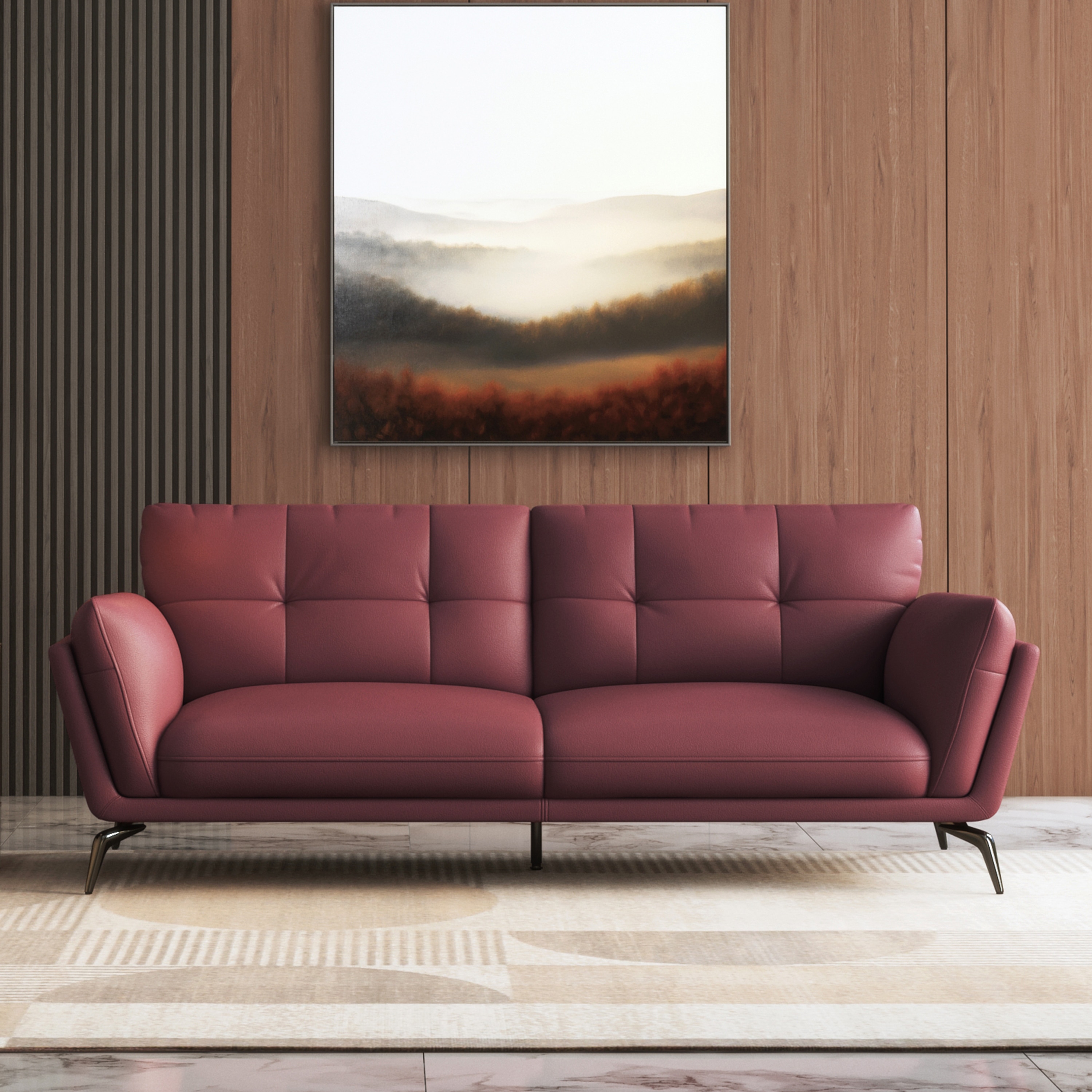 Vetra 3 Seater Leather Sofa In Wine
