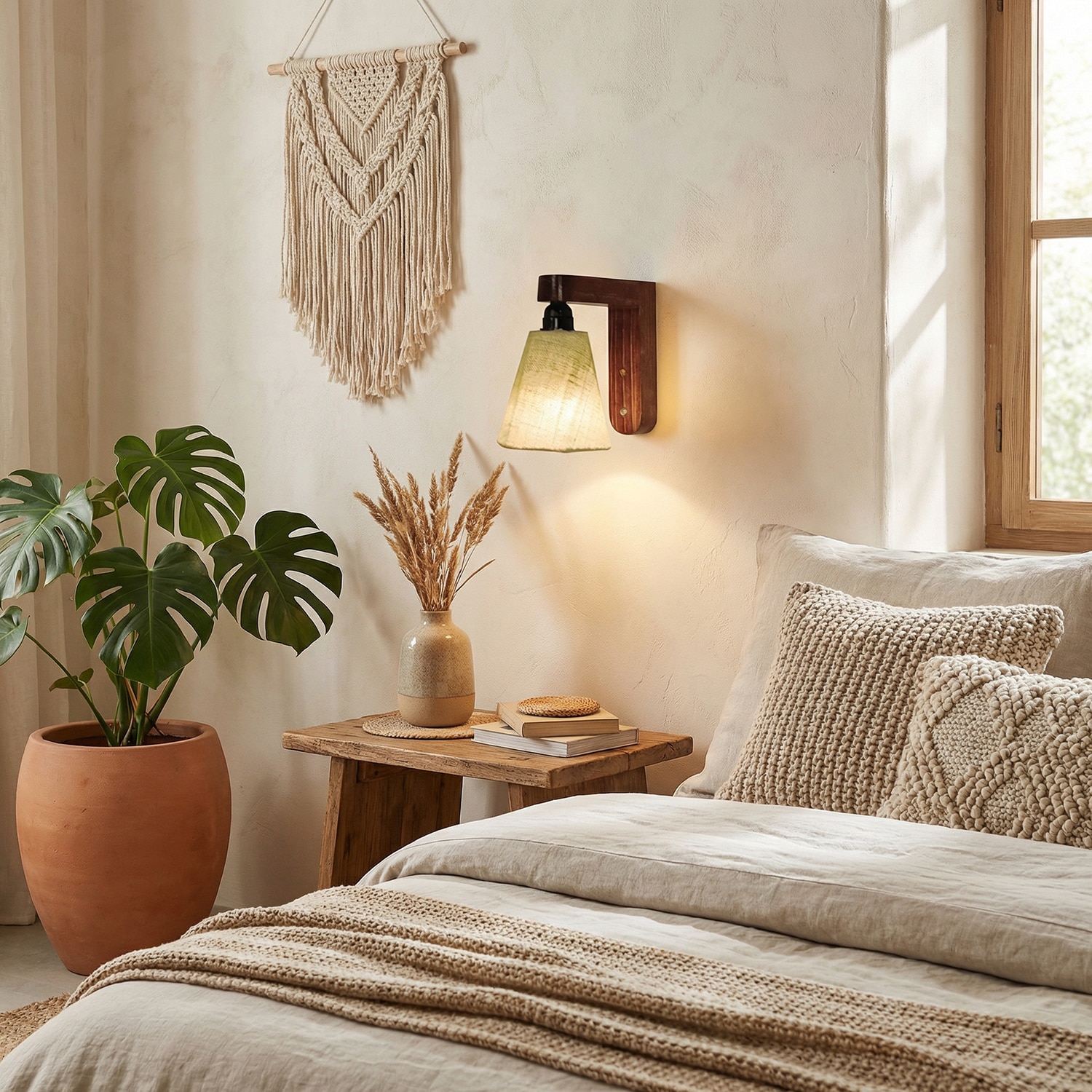 Hexagon Brown Solid Wood Wall Lights - Symplify