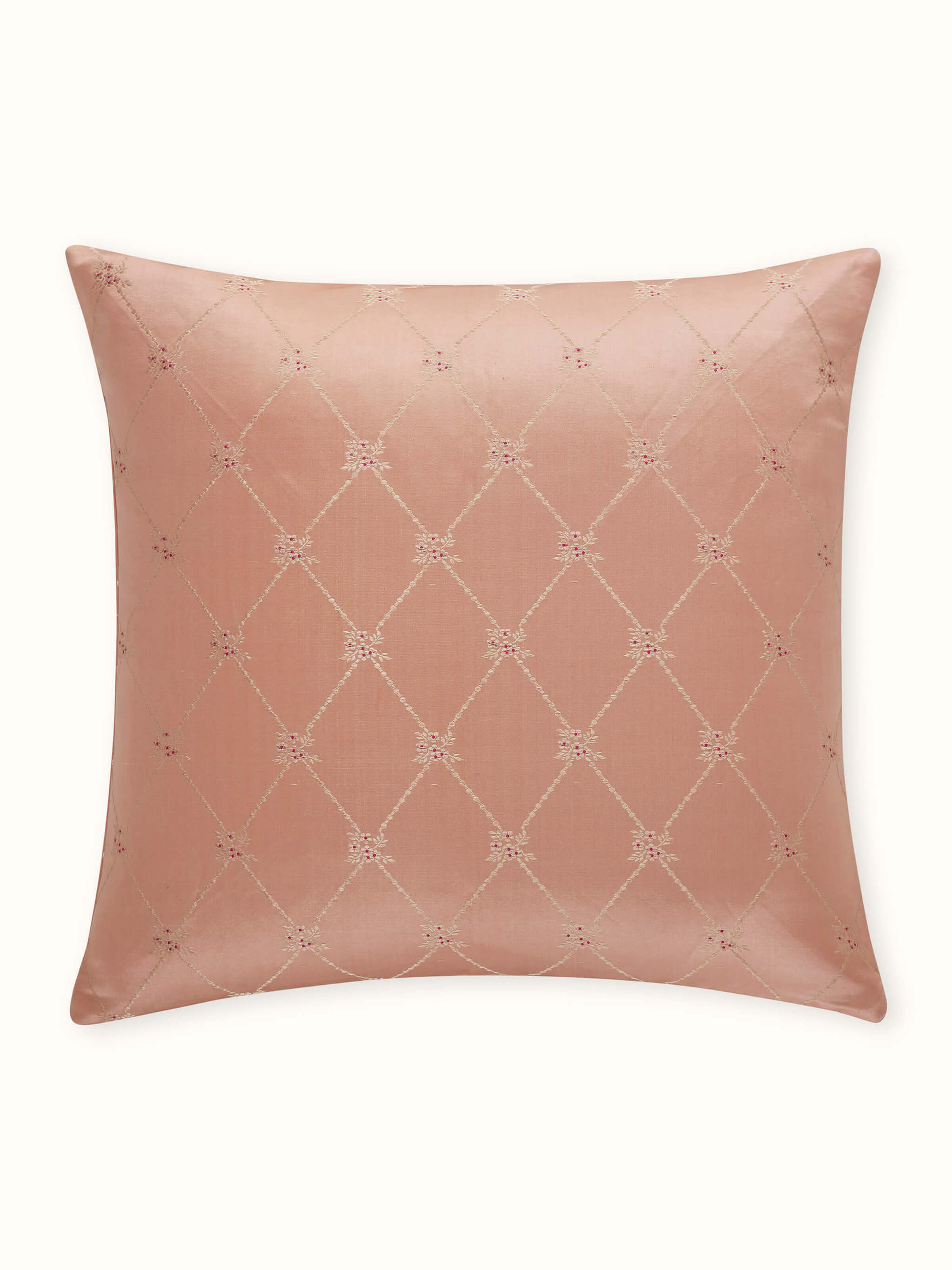 Awadh Peach Banarasi Handloom Silk Cushion Cover