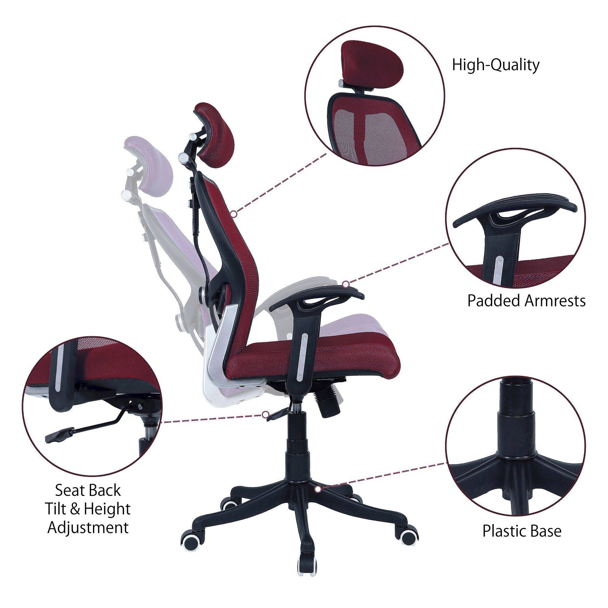 Reaii Mid Back Ergonomic Chair in Maroon Colour