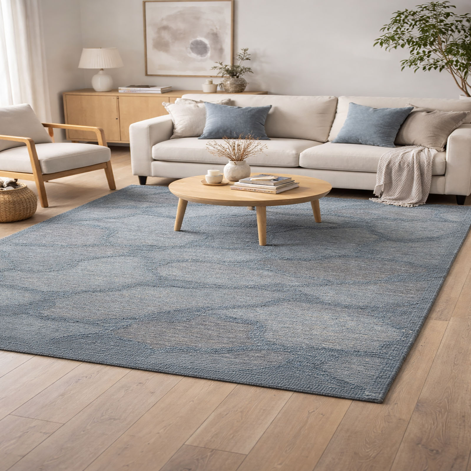ELYRIA Wool Rectangle Carpets Hand Tufted in Dk Blue Colour - The Woven Legacy