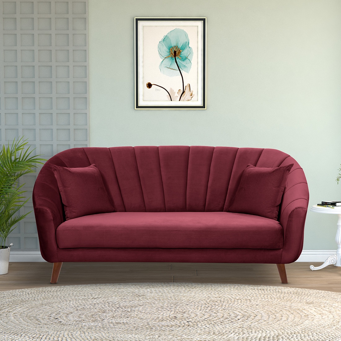 Nilo Velvet 3 Seater Sofa in Maroon Colour