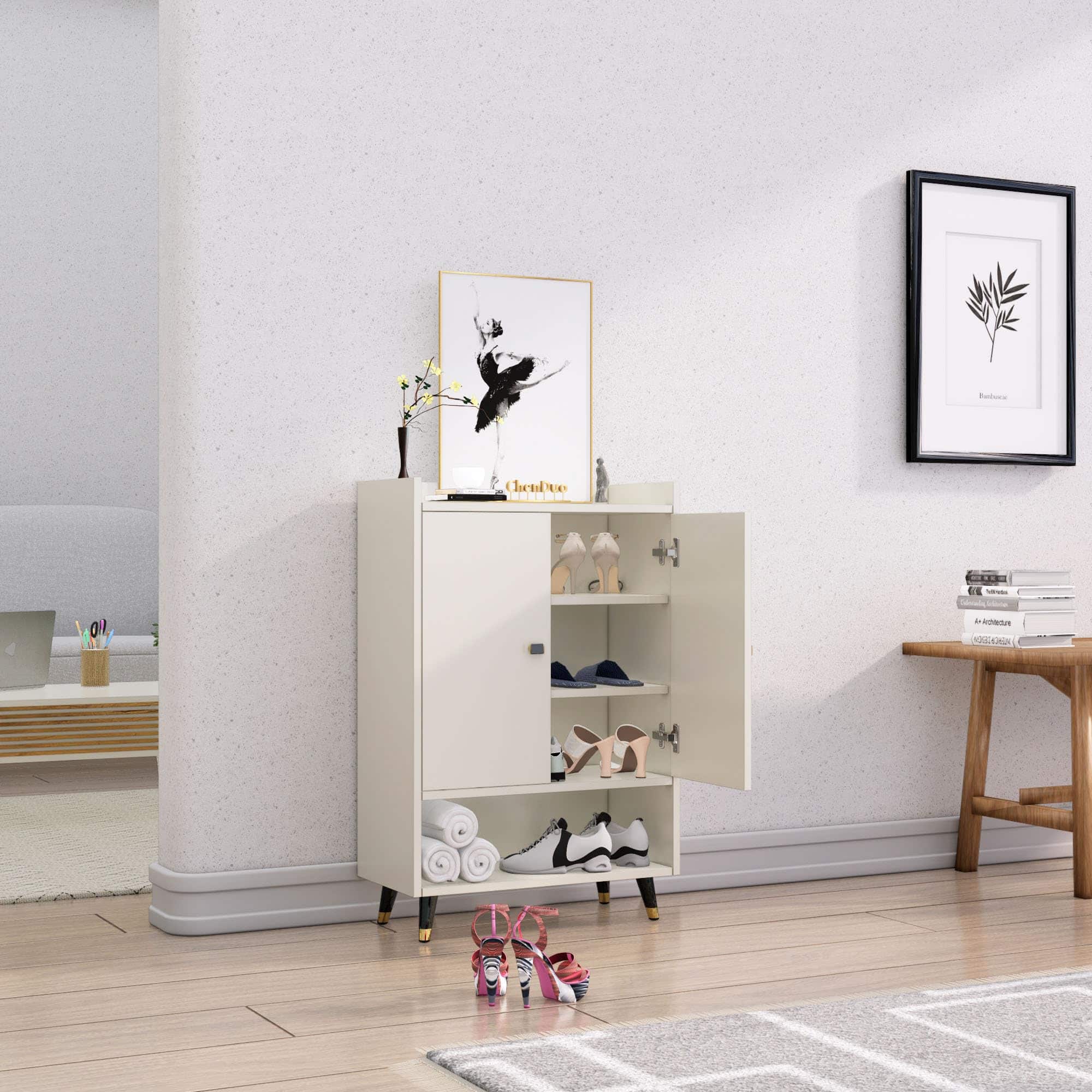 Hexa Red Engineered Wood Shoe Rack in Frosty White Colour - HexaRed
