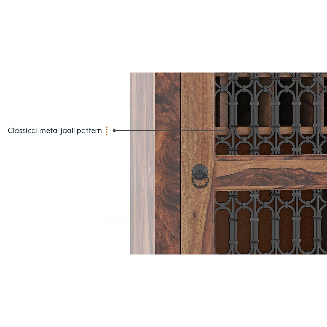 Bunai Solid Wood Free Standing Bar Cabinet In Teak Finish