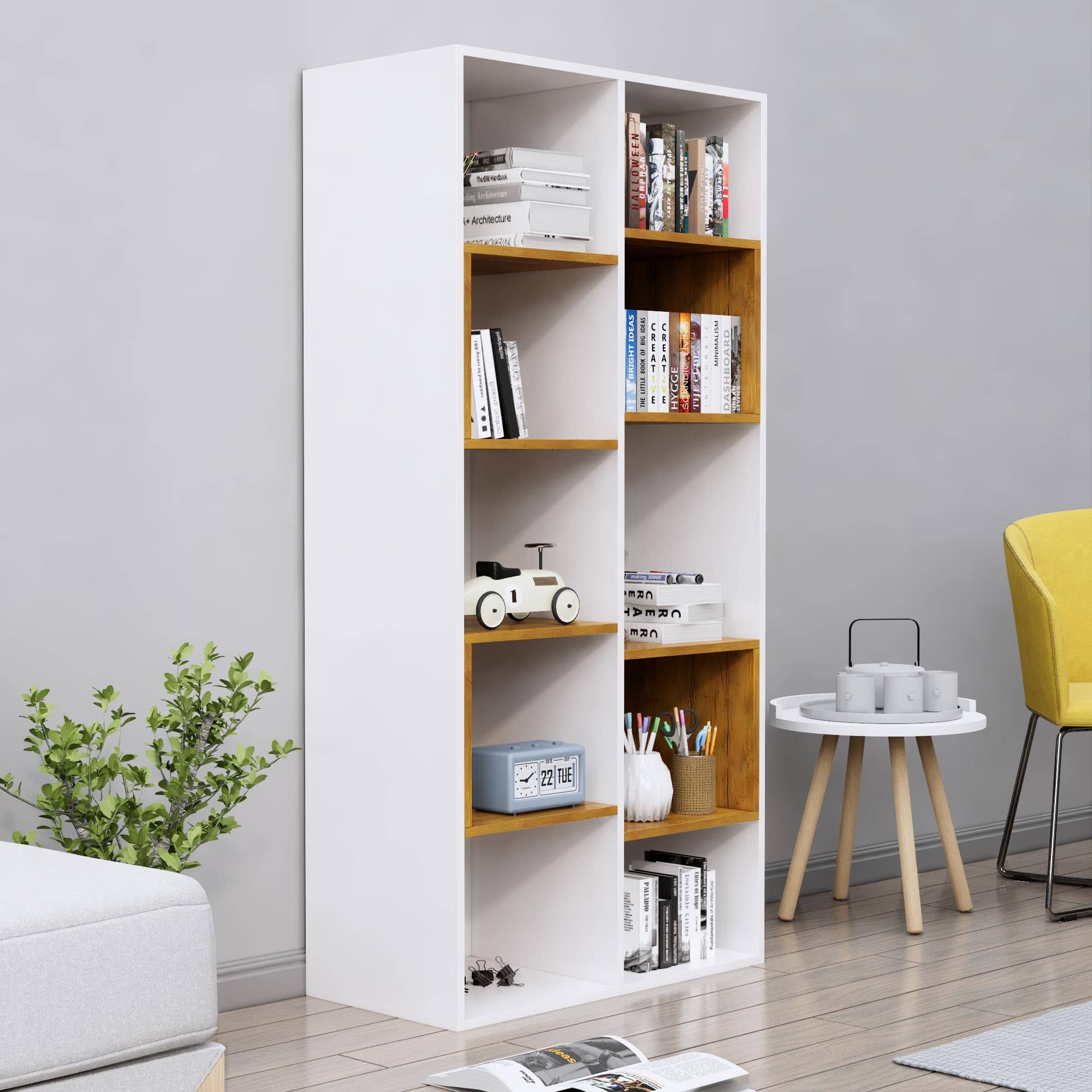 Hexa Engineered Wood Bookshelf Multipurpose Storage Rack in Frosty White and Giant Wood Colour - HexaRed