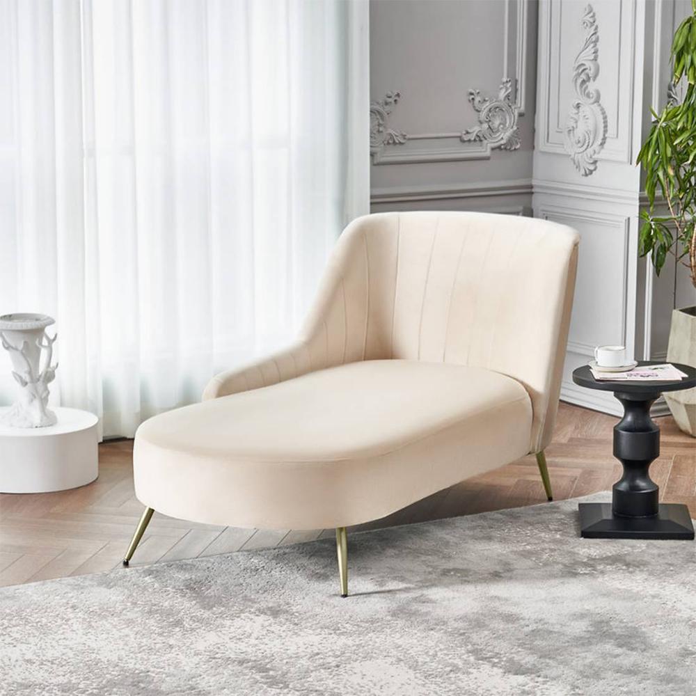 Henz Velvet Chaise Lounger in Cream Colour