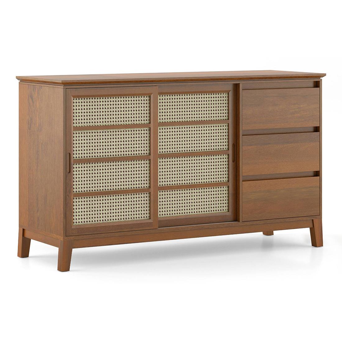 Fujiwara Solid Wood Sideboard in Amber Walnut Finish